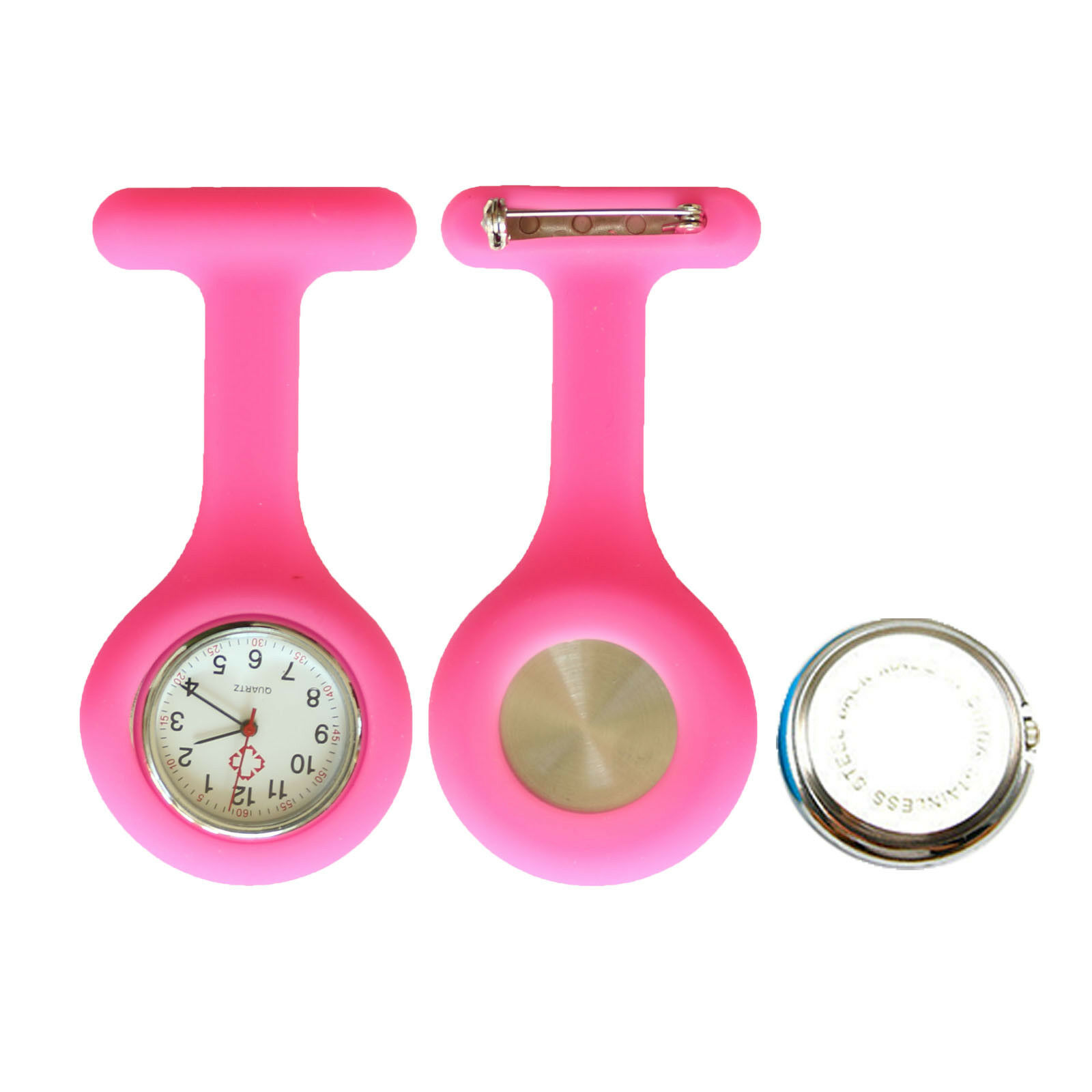 Schwesternuhr mit leuchtenden Zeigern Silikon Pulsuhr Kitteluhr Pflege Nurse Pink #12