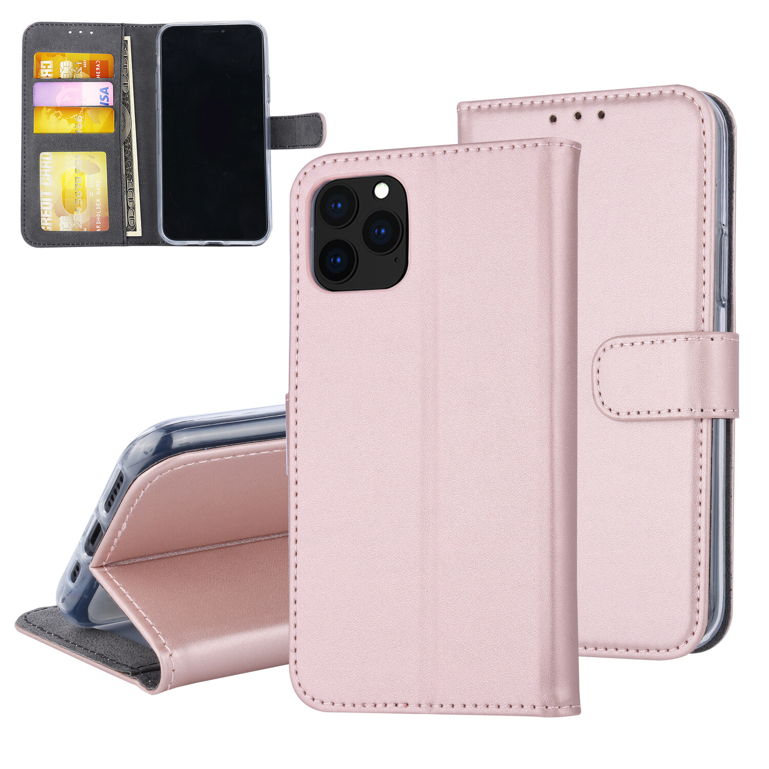 Book-Case hul passend für Apple iPhone 11 Pro Kartenhalter Rose Gold -Magnetverschluss - Kunstleer; TPU