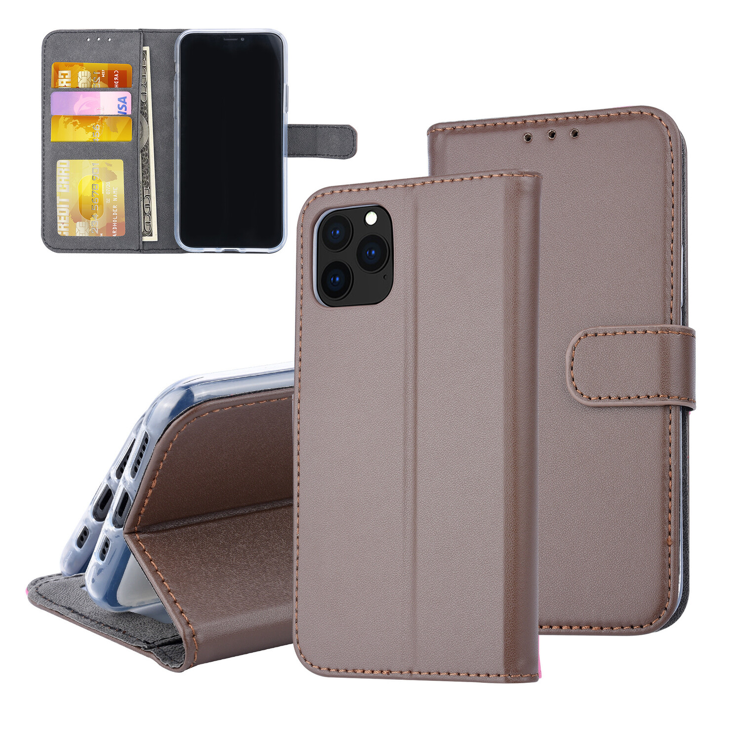 Book-Case hul passend für Apple iPhone 11 Pro Kartenhalter Braun -Magnetverschluss - Kunstleer; TPU