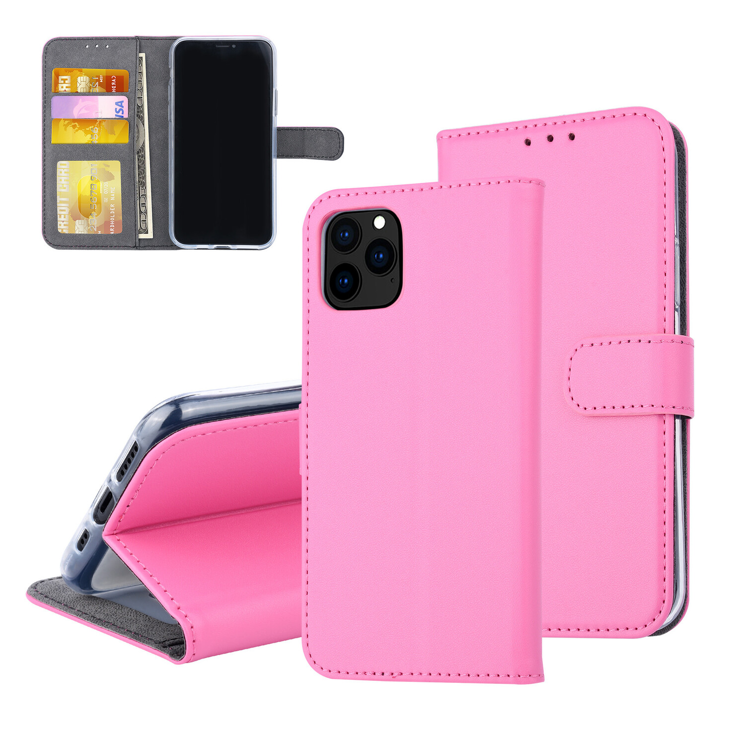 Book-Case hul passend für Apple iPhone 11 Pro Kartenhalter Hot Pink -Magnetverschluss - Kunstleer; TPU