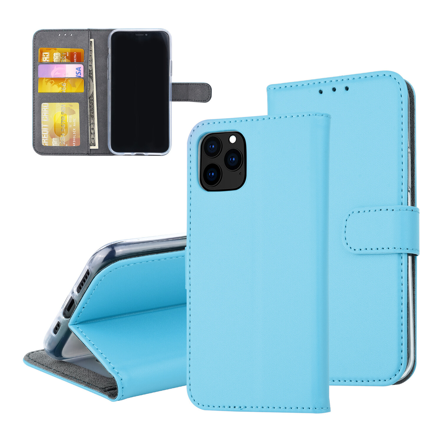 Book-Case hul passend für Apple iPhone 11 Pro Kartenhalter Blau -Magnetverschluss - Kunstleer; TPU