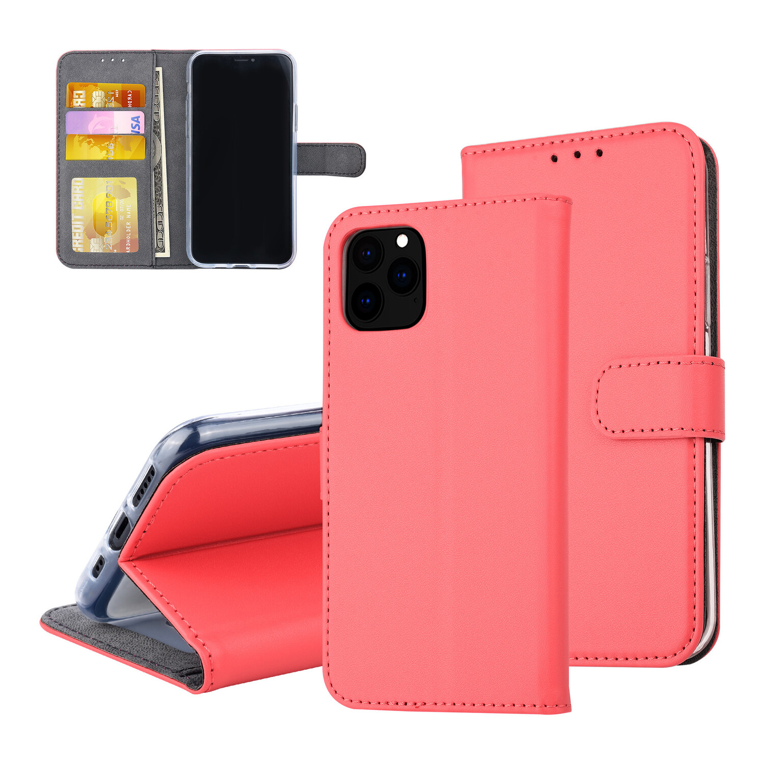 Book-Case hul passend für Apple iPhone 11 Pro Kartenhalter Rot -Magnetverschluss - Kunstleer; TPU