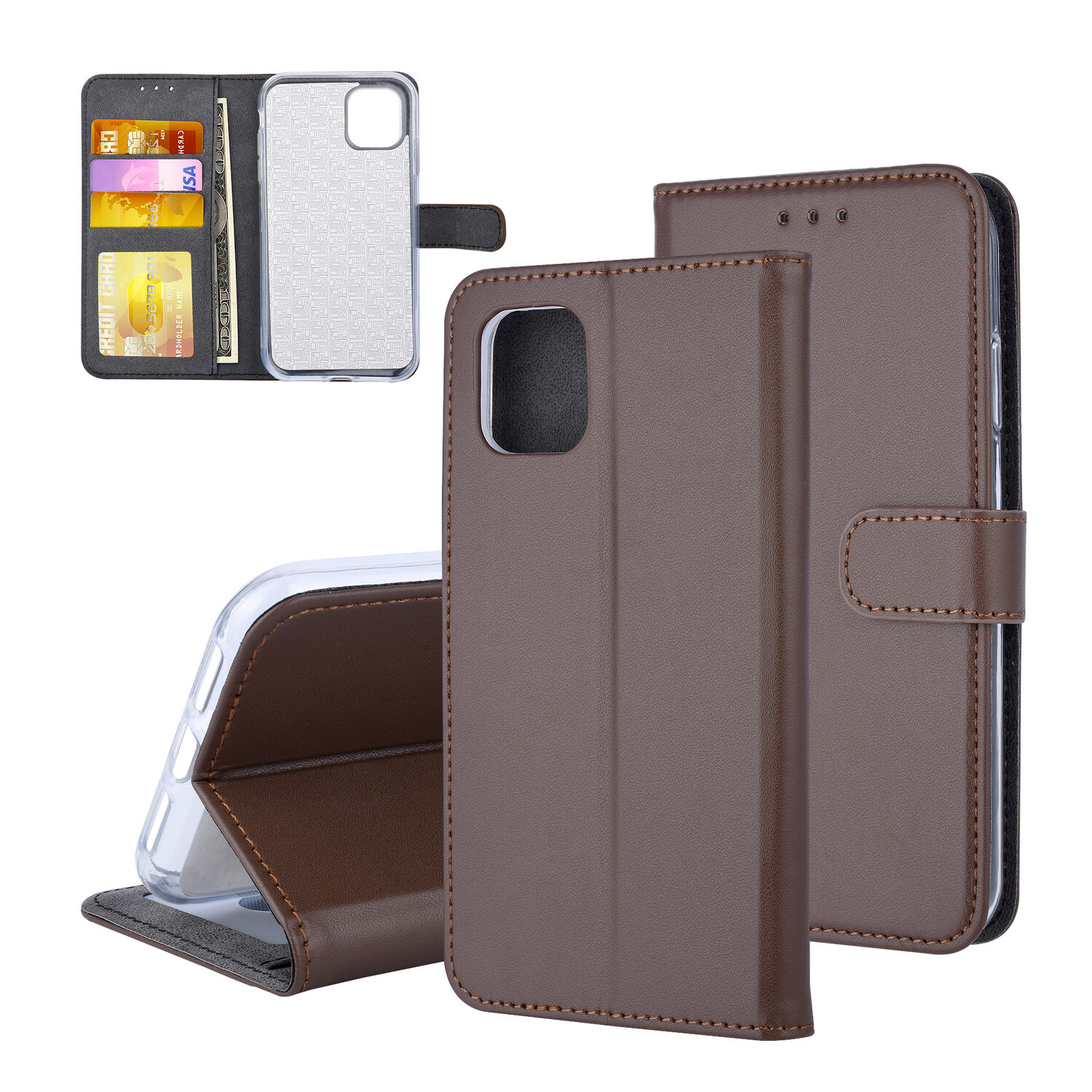 Book-Case hul passend für Apple iPhone 11 Kartenhalter Braun -Magnetverschluss - Kunstleer; TPU