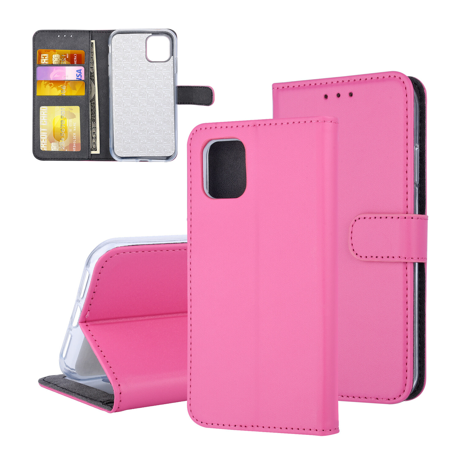 Book-Case hul passend für Apple iPhone 11 Pro Max Kartenhalter Hot Pink -Magnetverschluss - Kunstleer; TPU