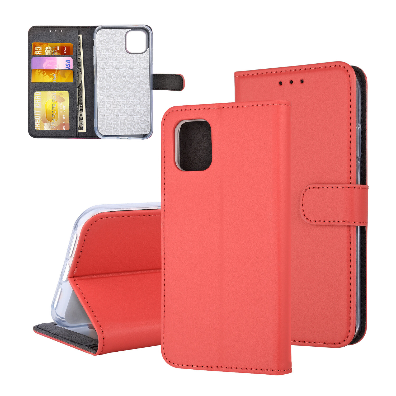 Book-Case hul passend für Apple iPhone 11 Pro Max Kartenhalter Rot -Magnetverschluss - Kunstleer; TPU