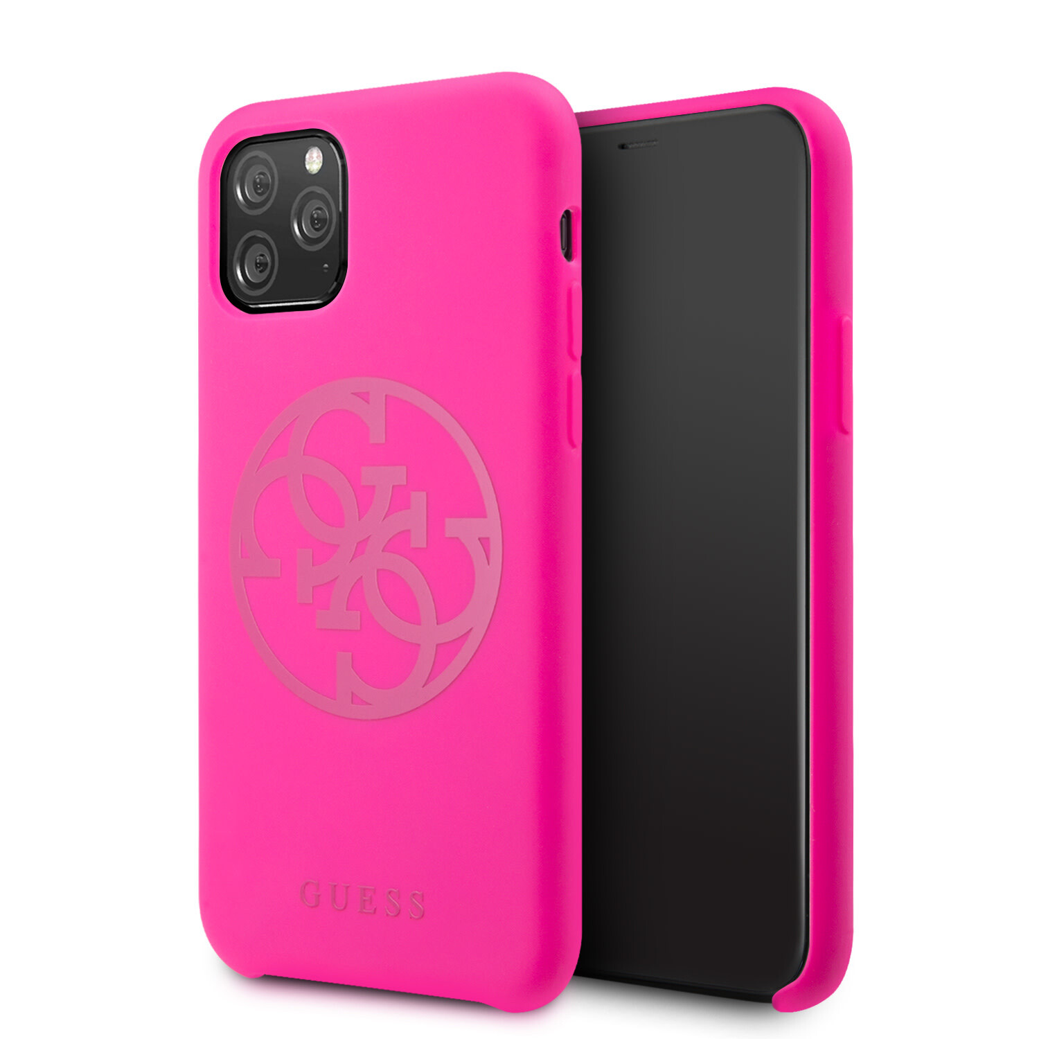 Guess passend für Apple iPhone 11 Pro Guess Back-Cover hul Silicon Pink -Logo - TPU;kunstleder