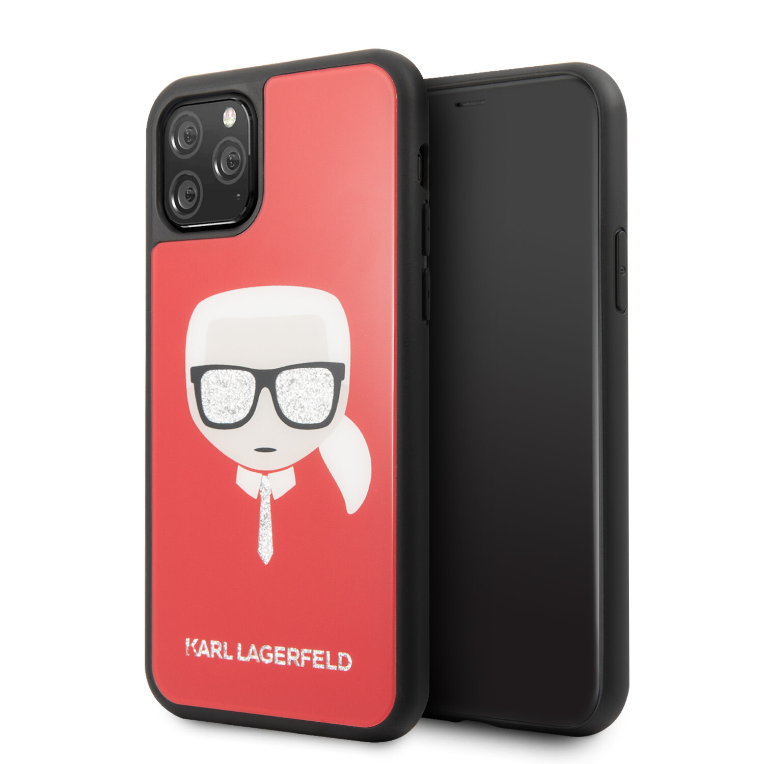 Karl Lagerfeld passend für Apple iPhone 11 Pro Karl Lagerfeld Back-Cover hul Glitter Rot -Double Layers - TPU;kunstleder
