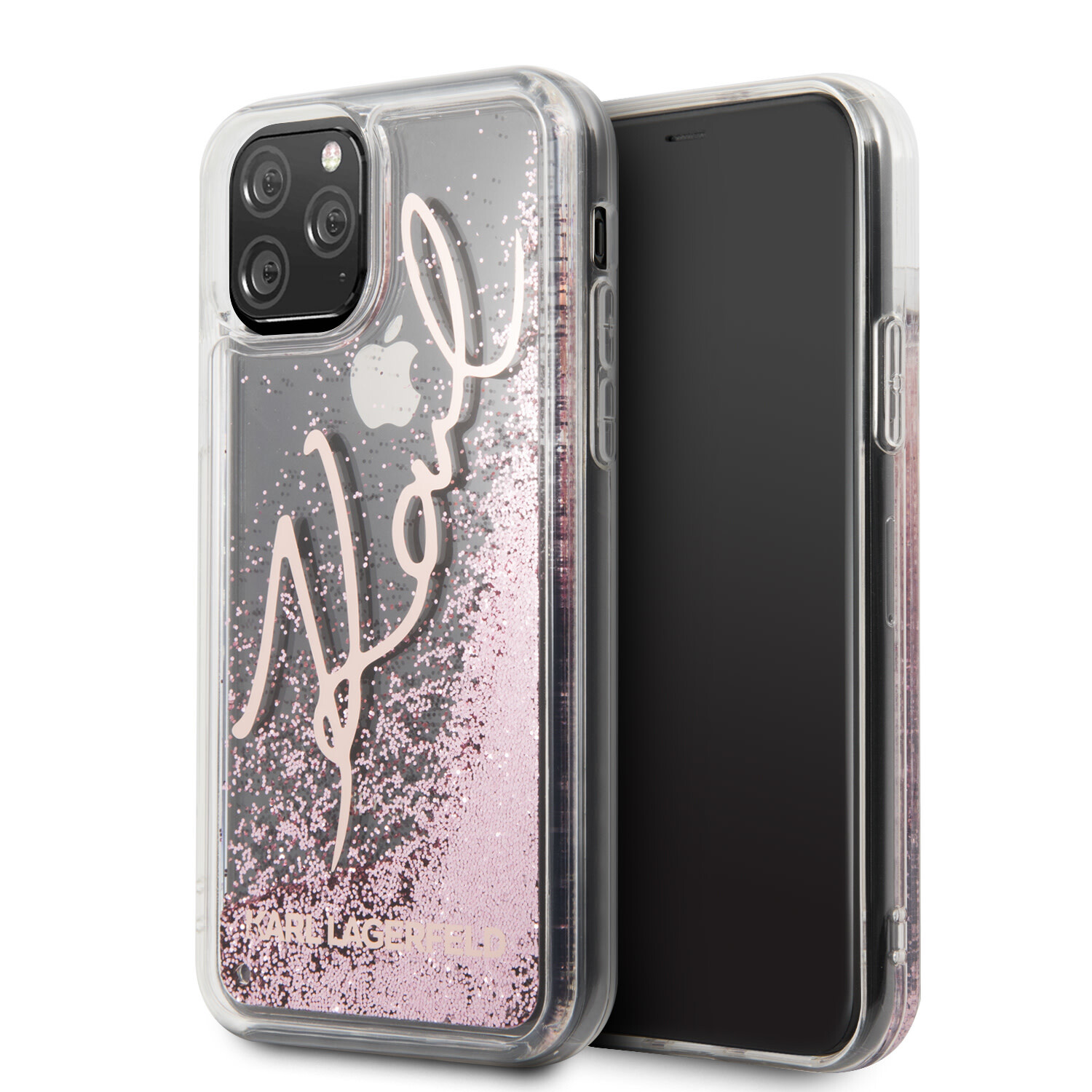 Karl Lagerfeld passend für Apple iPhone 11 Pro Karl Lagerfeld Back-Cover hul Glitter Rose Gold -Signature - TPU;kunstleder