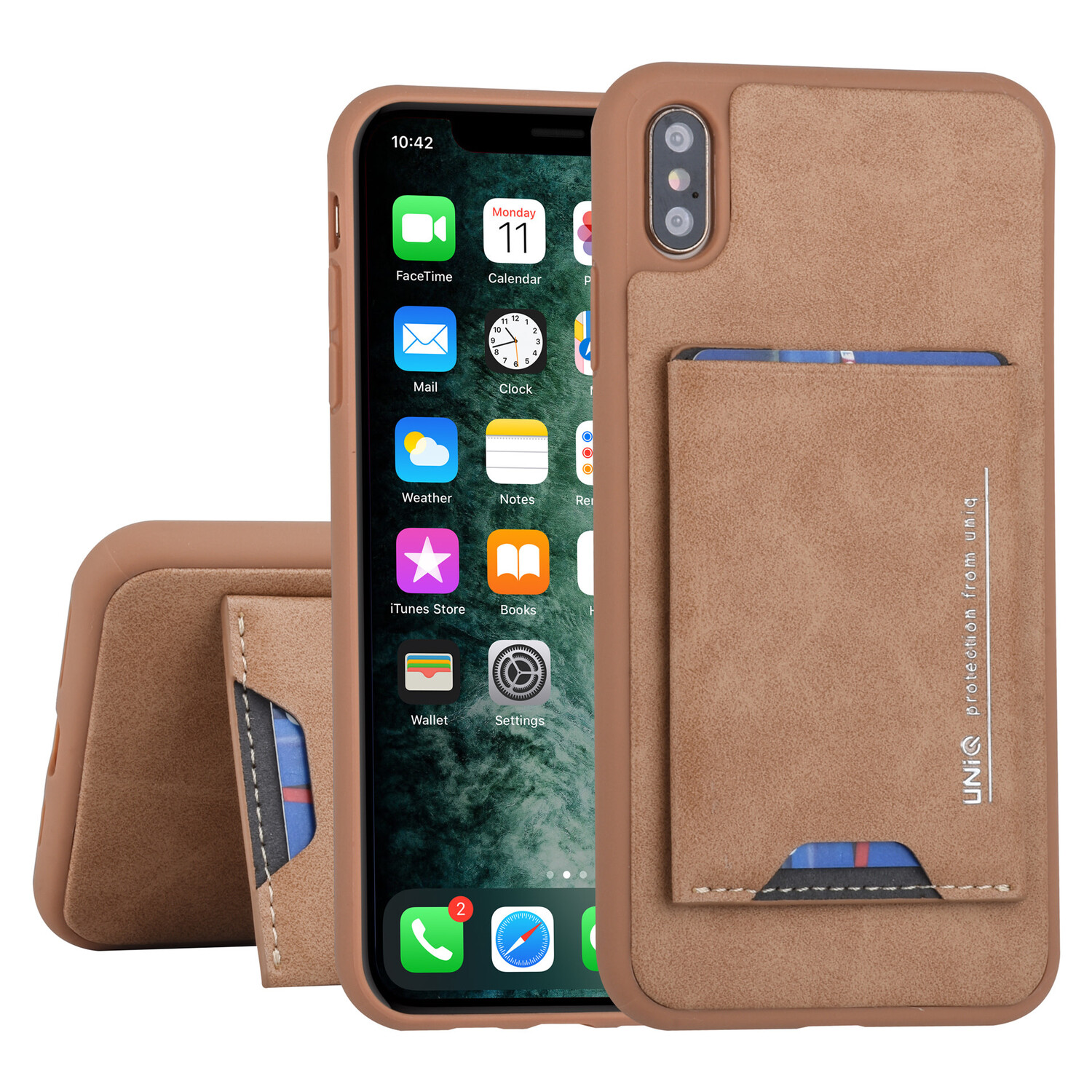 UNIQ Accessory UNIQ Accessory passend für Apple iPhone Xs Max Back-Cover hul Braun - Kartenhalter