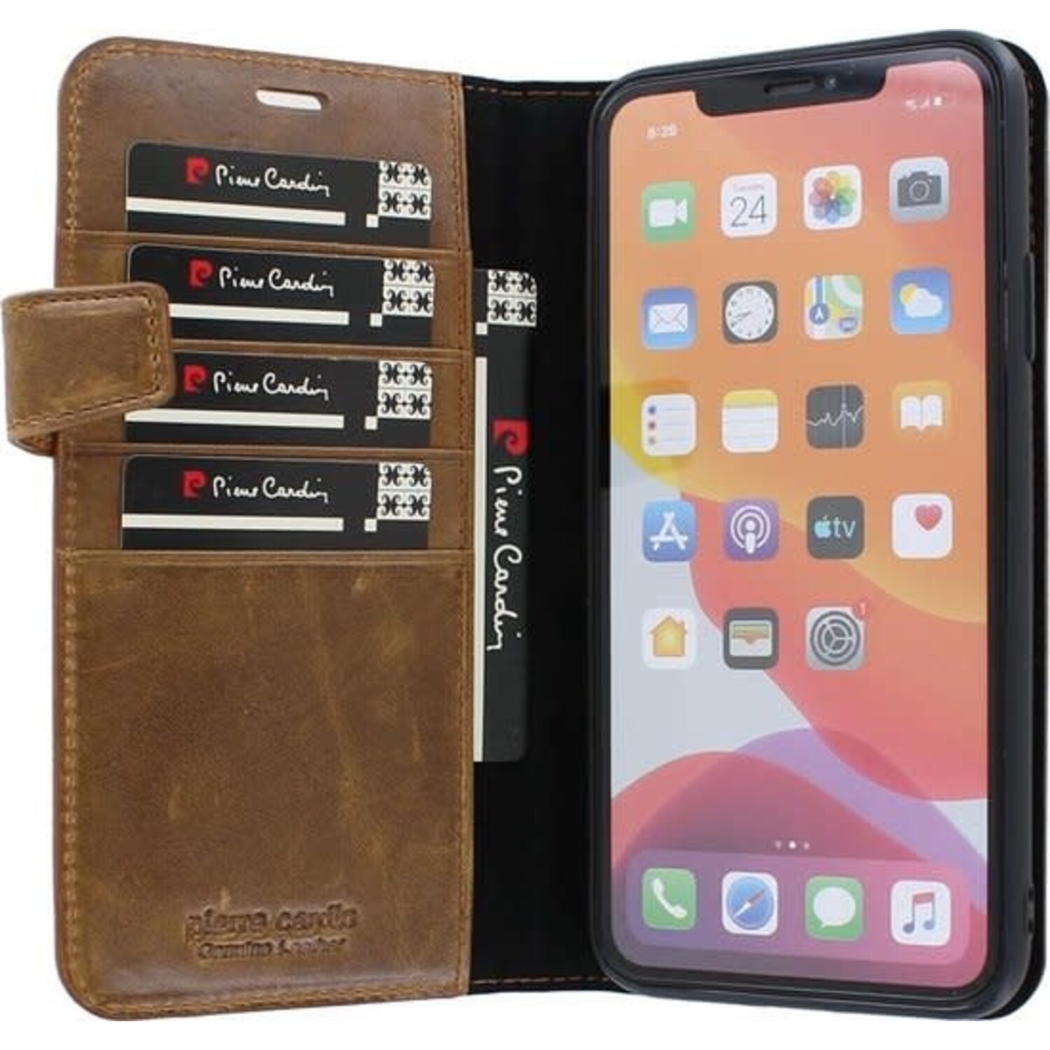 Pierre Cardin Pierre Cardin passend für Apple iPhone 11 Pro Max Book-Case hul Braun - Genuine Leather