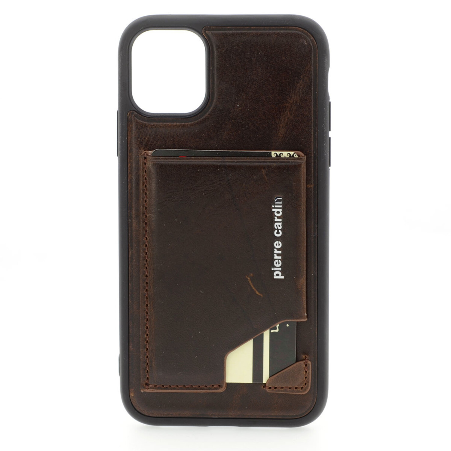 Pierre Cardin Pierre Cardin passend für Apple iPhone 11 Back-Cover hul Dunkelbraun - Genuine Leather