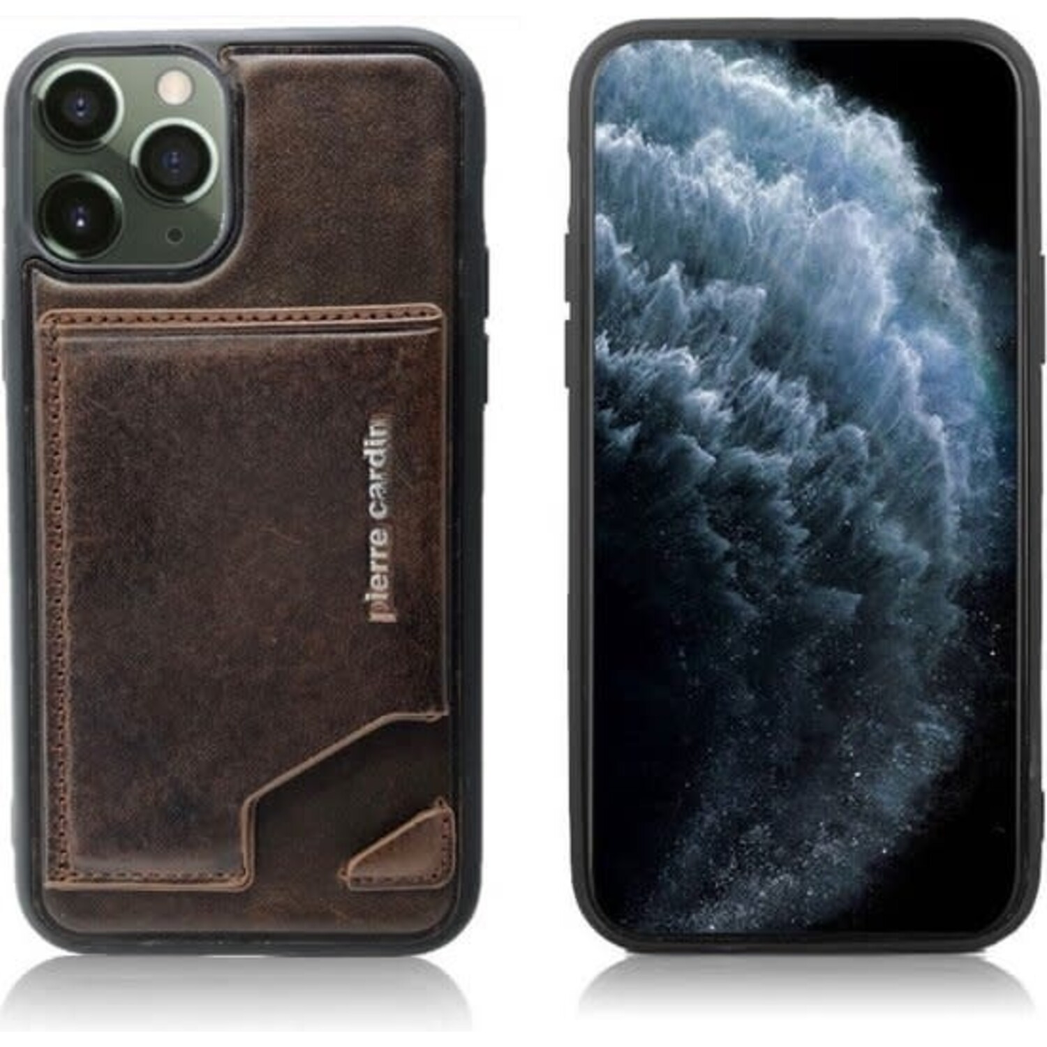 Pierre Cardin Pierre Cardin passend für Apple iPhone 11 Pro Max Back-Cover hul Dunkelbraun - Genuine Leather