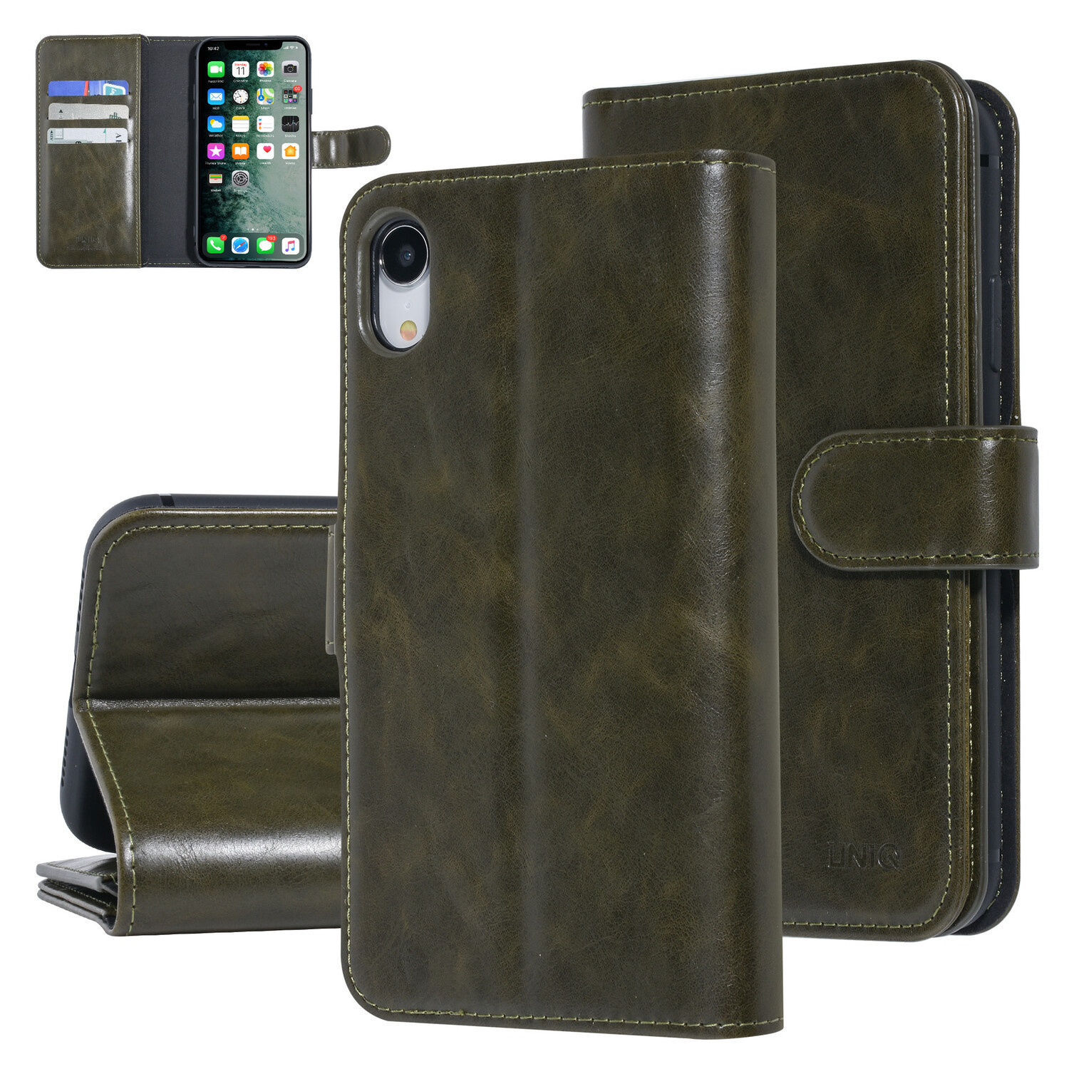 UNIQ Accessory UNIQ Accessory iPhone XR Donkelgrün Sanfte Berührung Book-Case hul