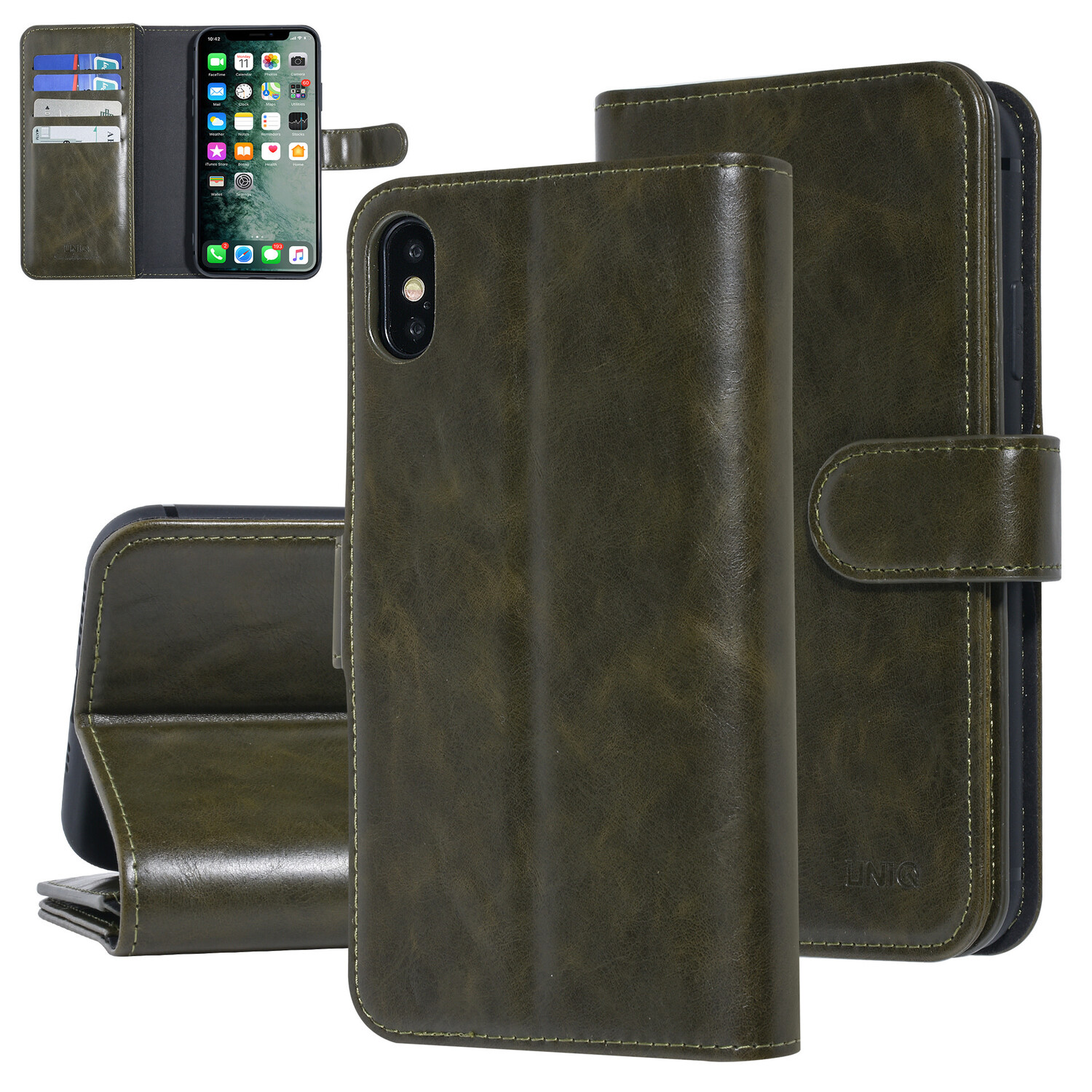 UNIQ Accessory UNIQ Accessory iPhone Xs Max Donkelgrün Sanfte Berührung Book-Case hul