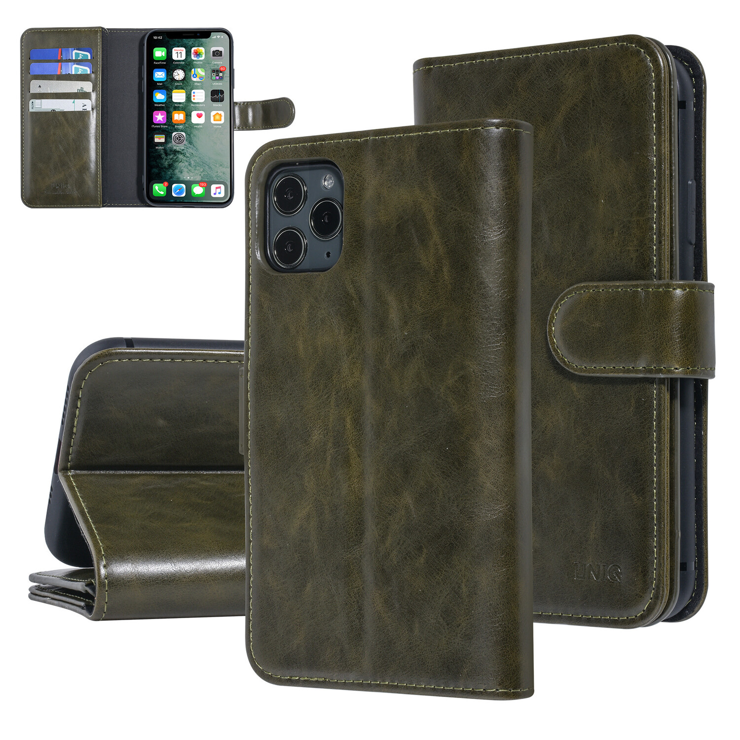 UNIQ Accessory UNIQ Accessory iPhone 11 Pro Max Donkelgrün Sanfte Berührung Book-Case hul