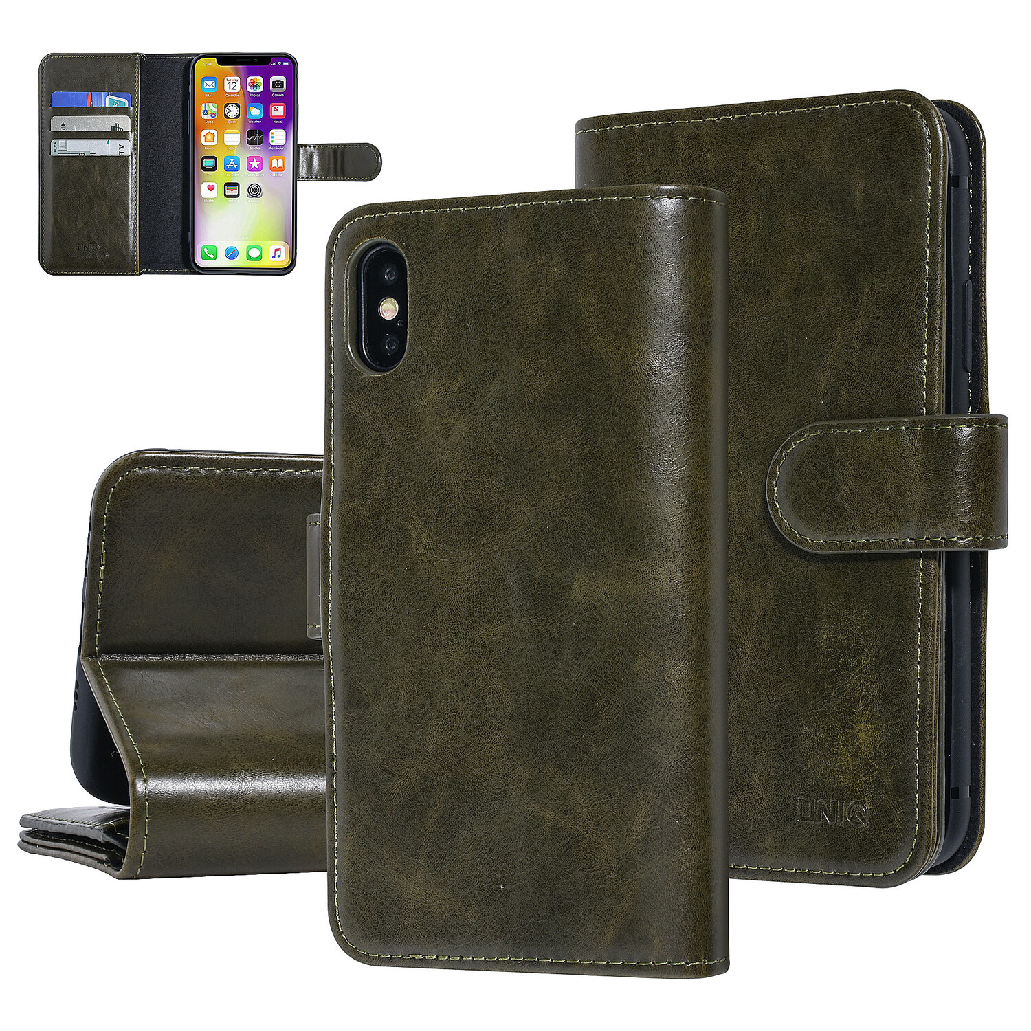 UNIQ Accessory UNIQ Accessory iPhone X-Xs Donkelgrün Sanfte Berührung Book-Case hul