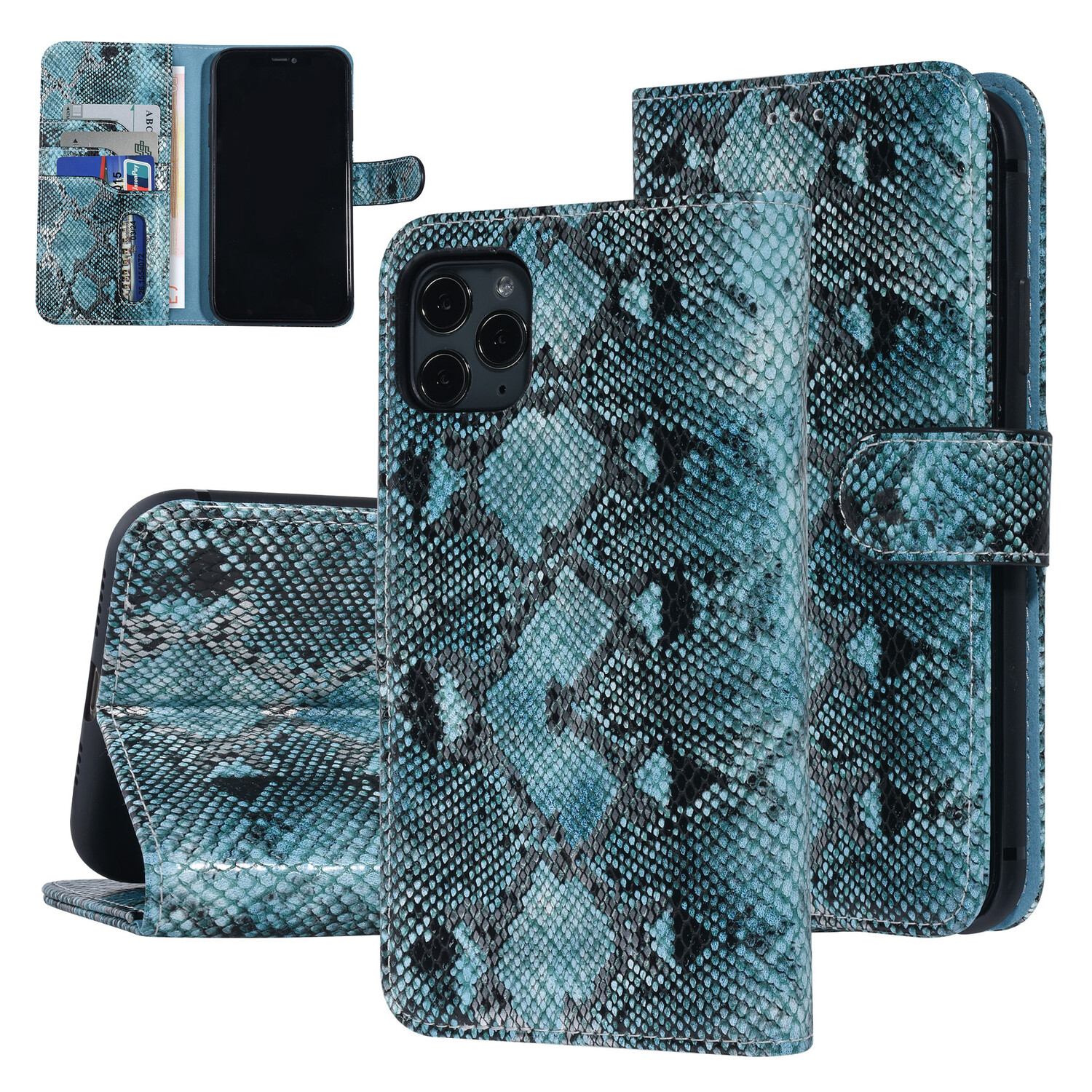 UNIQ Accessory UNIQ Accessory iPhone 11 Pro Max Schwarz und Grun Schlangenhaut Book-Case hul