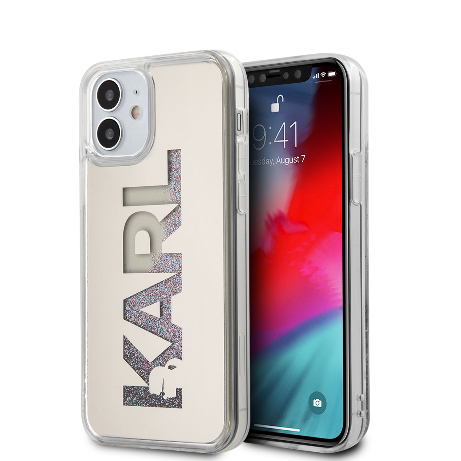Karl Lagerfeld Karl Lagerfeld passend für Apple iPhone 12 Mini Silber Back-Cover hul - Liquid Glitter