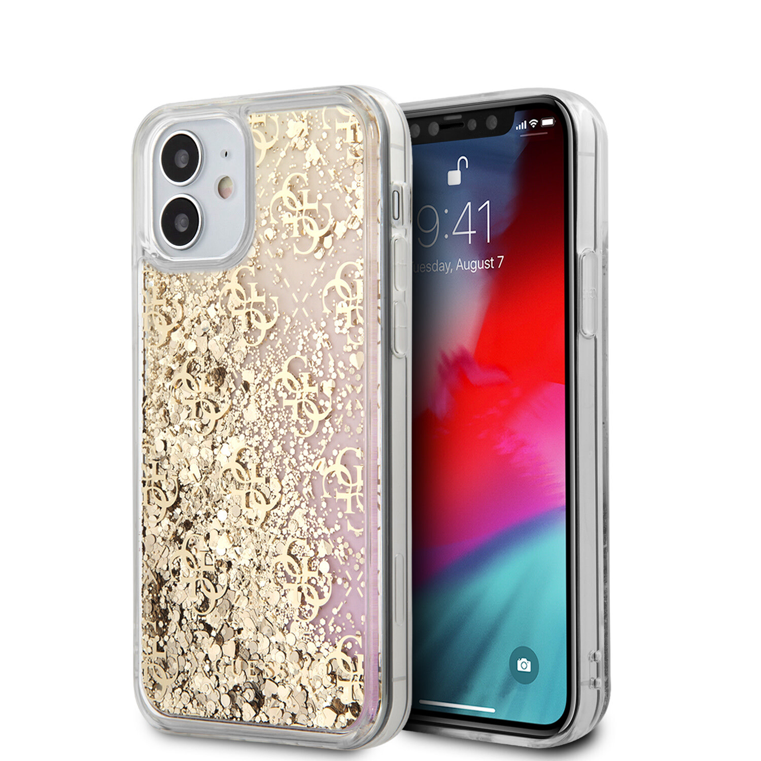 Guess Guess passend für Apple iPhone 12 Mini Gold Back-Cover hul - Liquid Glitter