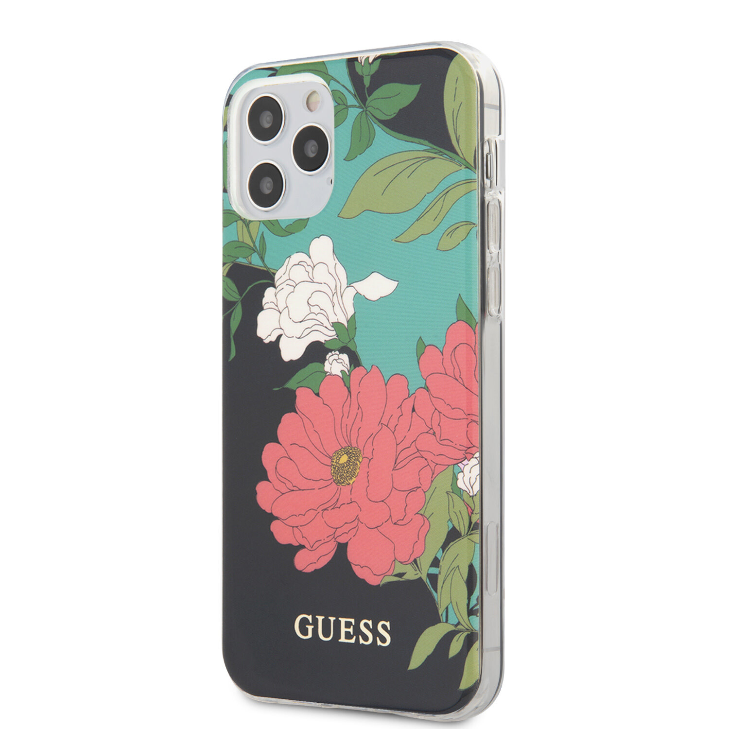 Guess Guess passend für Apple iPhone 12 / 12 Pro Schwarz Back-Cover hul - Blumen-TPU