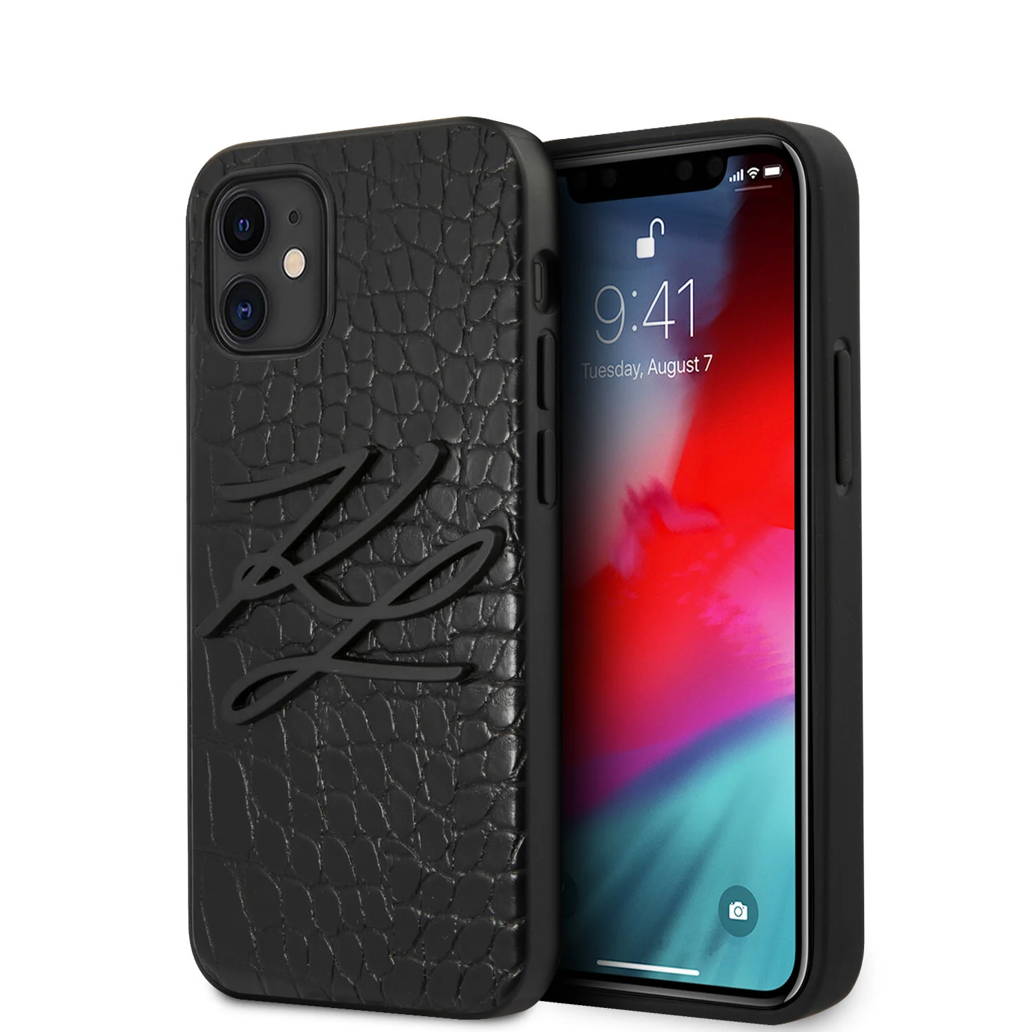 Karl Lagerfeld Karl Lagerfeld passend für Apple iPhone 12 Mini Schwarz Back-Cover hul - Croco Signature