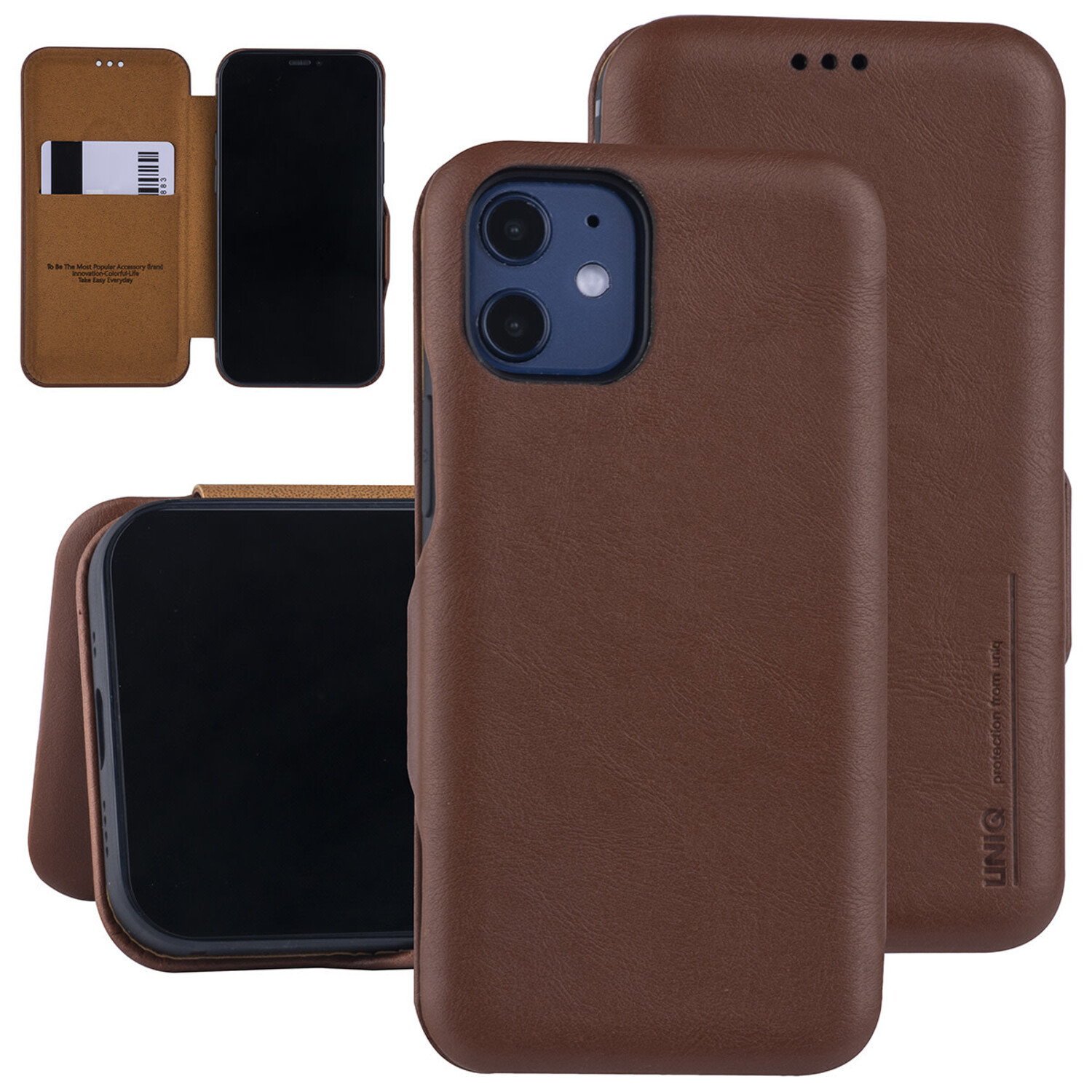 UNIQ Accessory passend für Apple iPhone 12 Mini Braun Book-Case hul - Kartenhalter