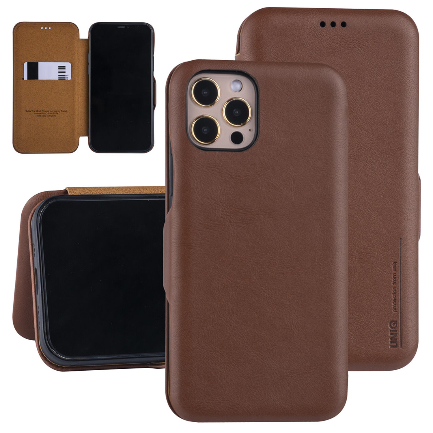 UNIQ Accessory passend für Apple iPhone 12 - 12 Pro Braun Book-Case hul - Kartenhalter