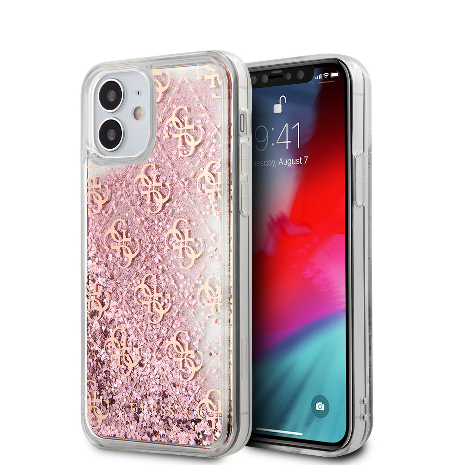 Guess Guess passend für Apple iPhone 12 Mini Rosa Back-Cover hul - Liquid Glitter