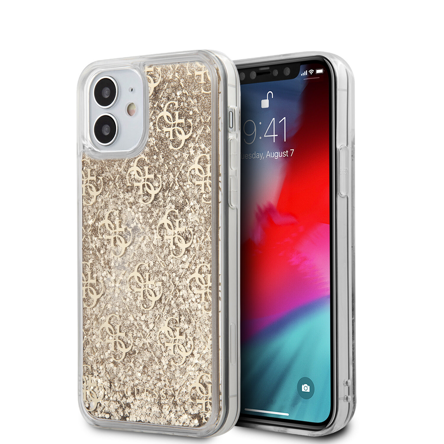 Guess Guess passend für Apple iPhone 12 Mini Gold Back-Cover hul - Liquid Glitter