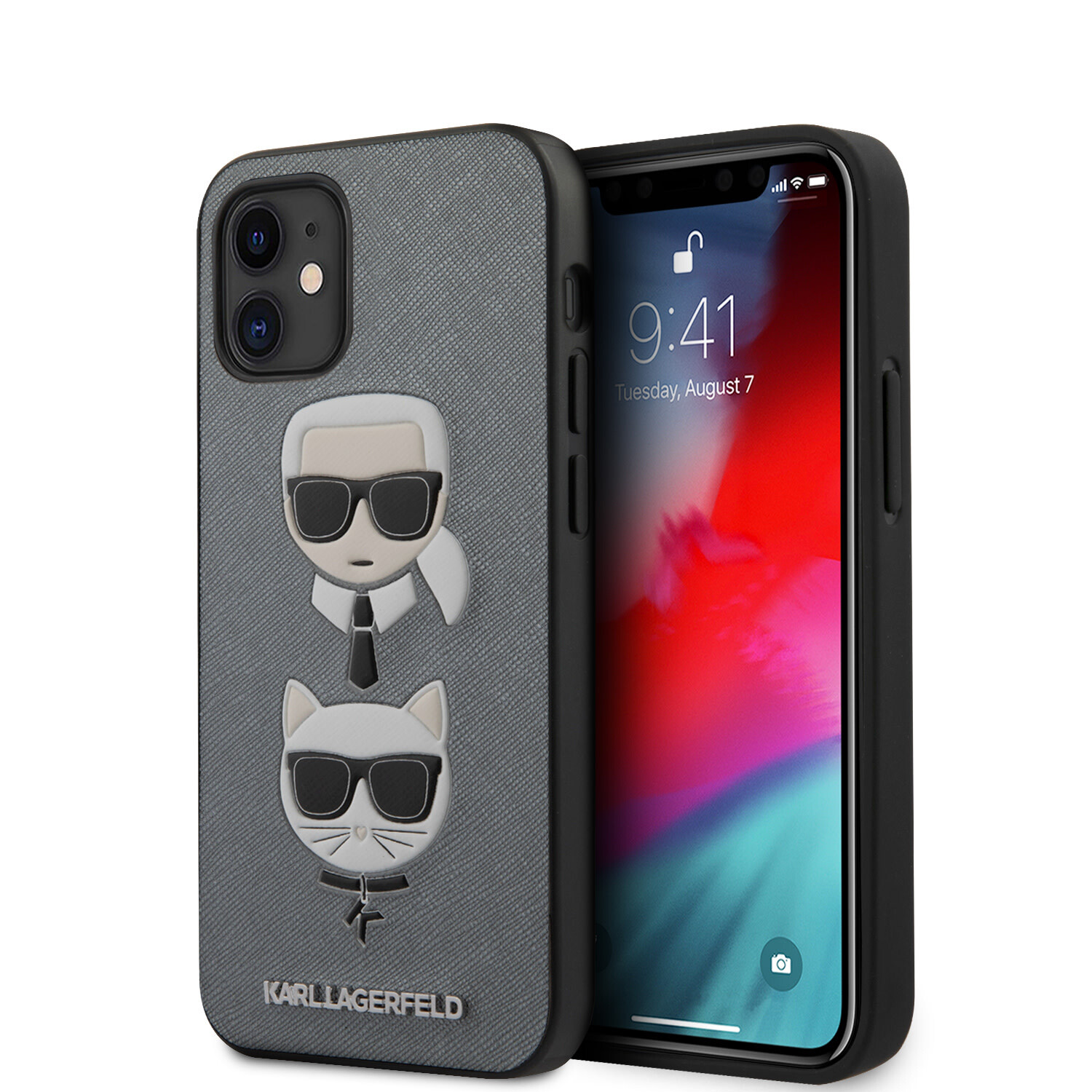 Karl Lagerfeld Karl Lagerfeld passend für Apple iPhone 12 Mini Silber Back-Cover hul - Saffiano Head