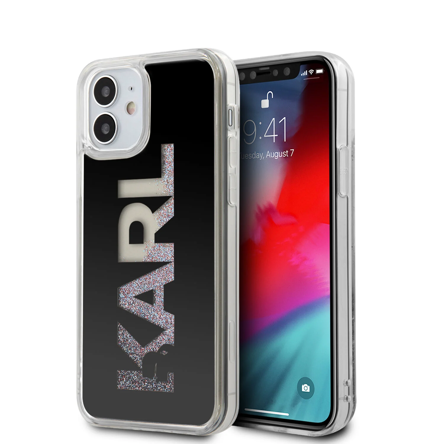Karl Lagerfeld Karl Lagerfeld passend für Apple iPhone 12 Mini Schwarz Back-Cover hul - Flüssiges Glitter
