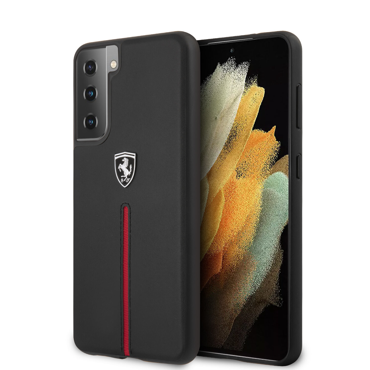 Ferrari Ferrari passend für Samsung Galaxy S21 Plus Schwarz Back-Cover hul - Off Track-Streifen