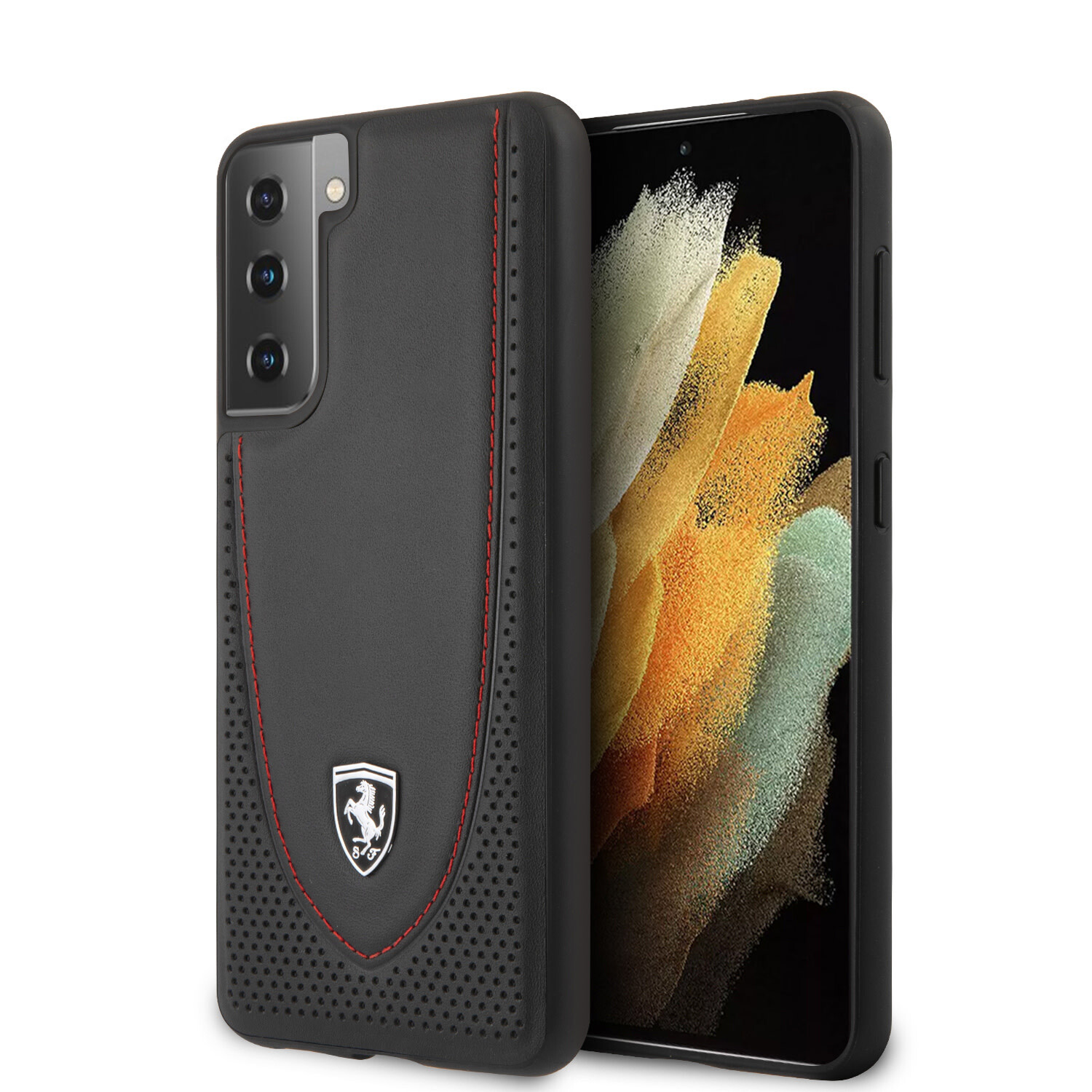 Ferrari Ferrari passend für Samsung Galaxy S21 Plus Schwarz Back-Cover hul - Off Track Stitch Line