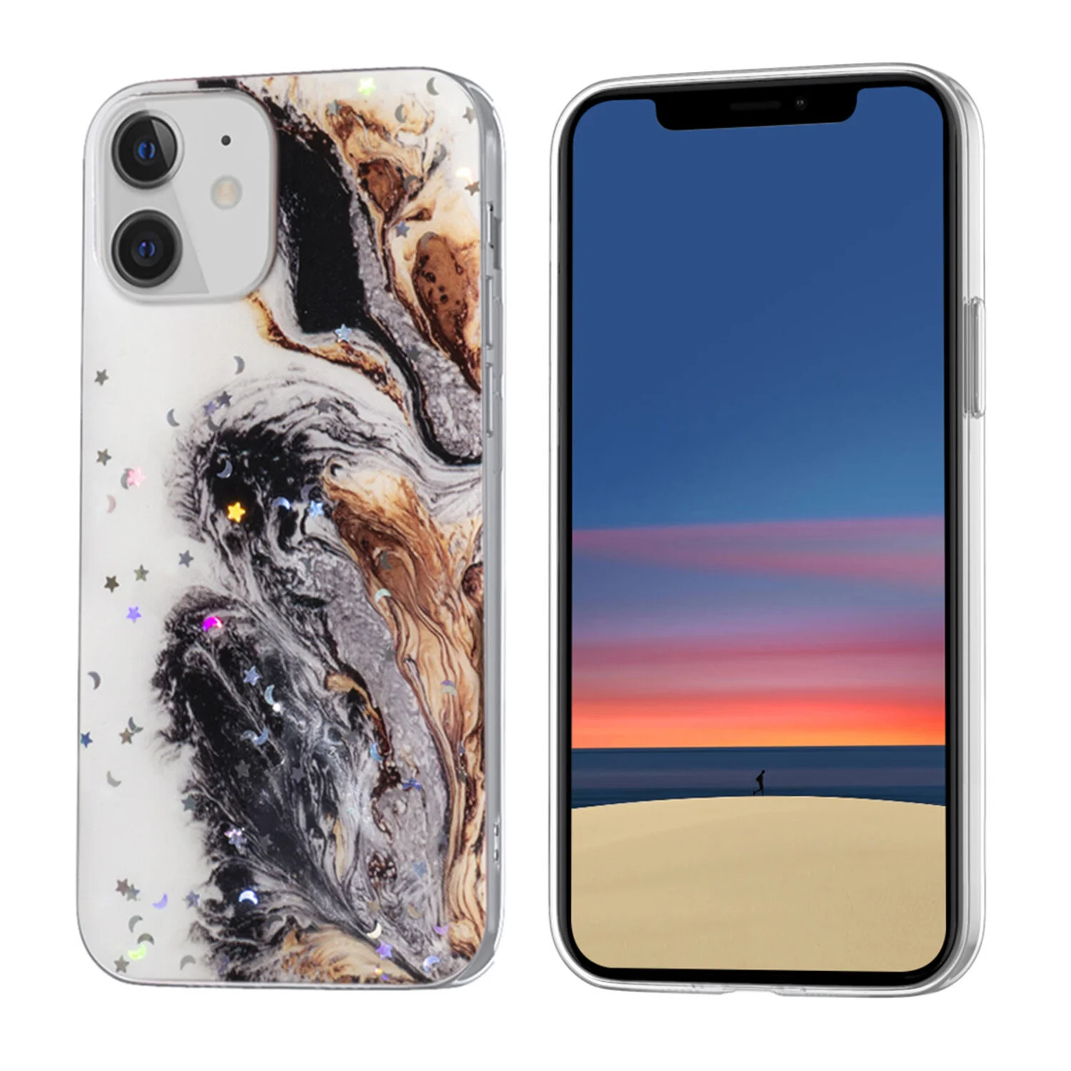 passend für Apple iPhone 12 Mini Glitter Print Silikonhülle - Glitter Print Mix Dunkler