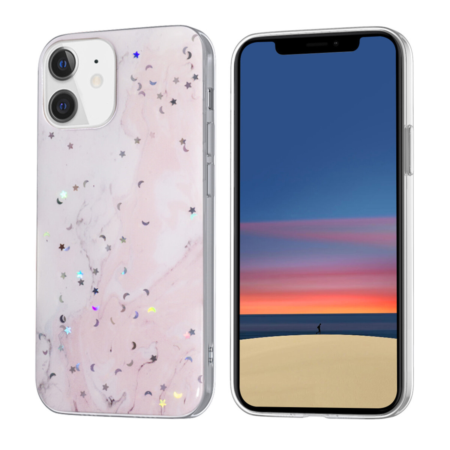 passend für Apple iPhone 12 Mini Glitter Print Silikonhülle - Glitter Print Rosa