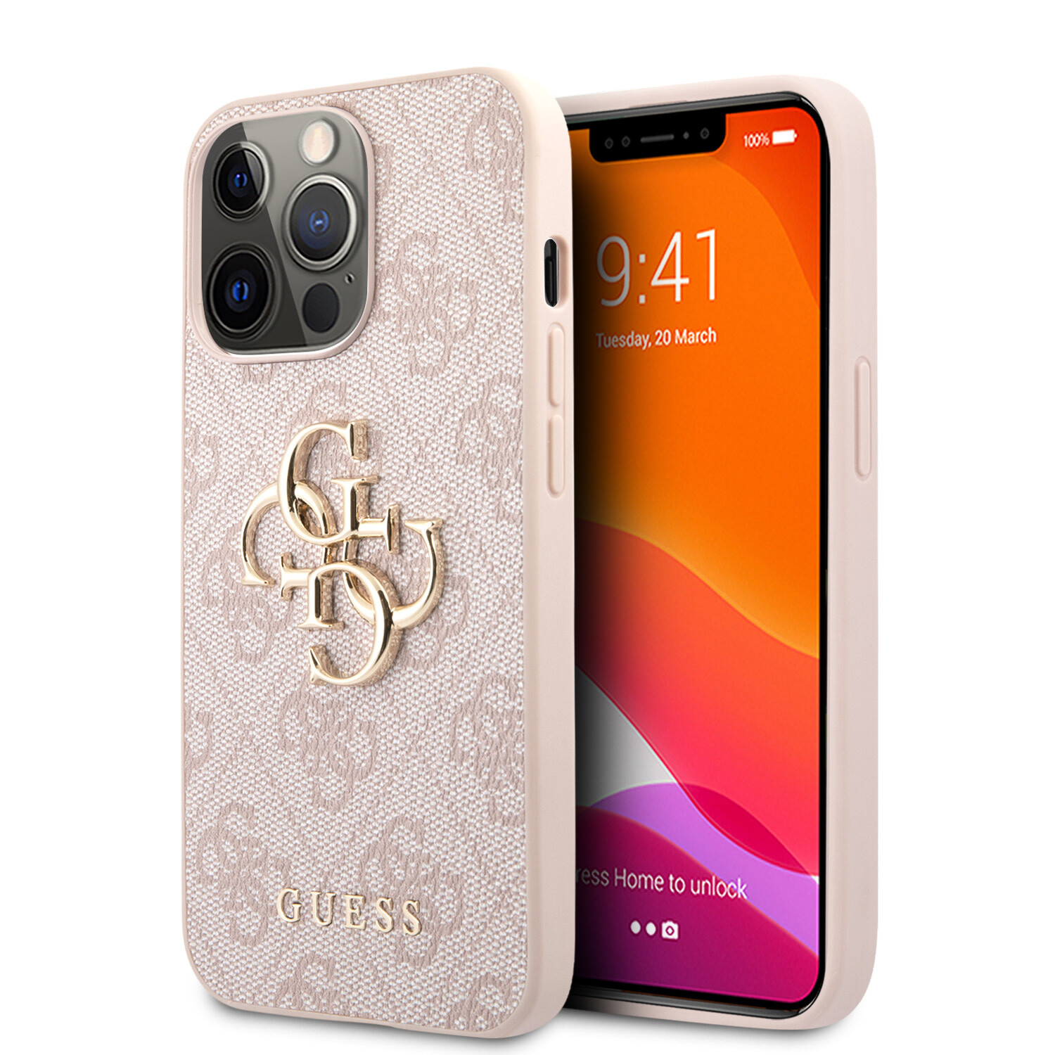 Guess Guess iPhone 13 Pro Max Hardcase-Rückseite - Gold 4G Logo - Rosa