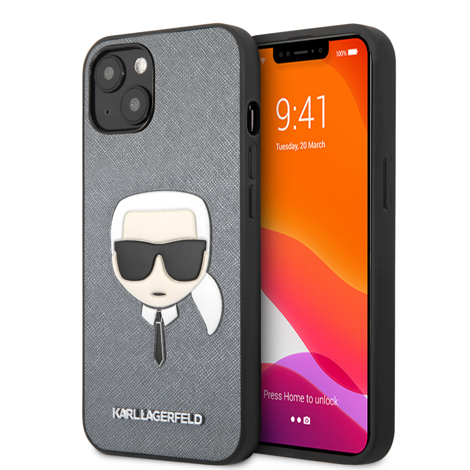 Karl Lagerfeld Karl Lagerfeld iPhone 13 Mini Hardcase-Rückseite - Karl's head - Silber