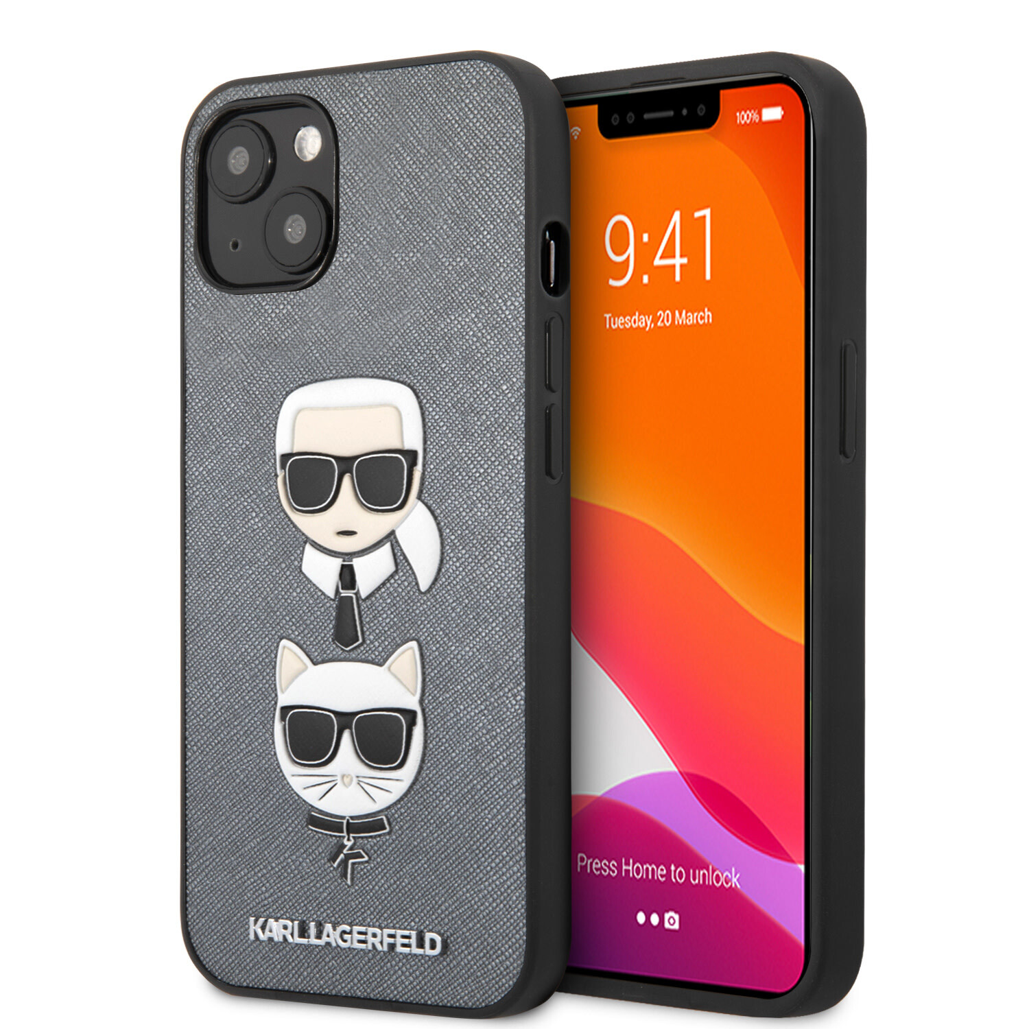 Karl Lagerfeld Karl Lagerfeld iPhone 13 Mini Hardcase-Rückseite - Karl &amp; Choupette Heads - Silber