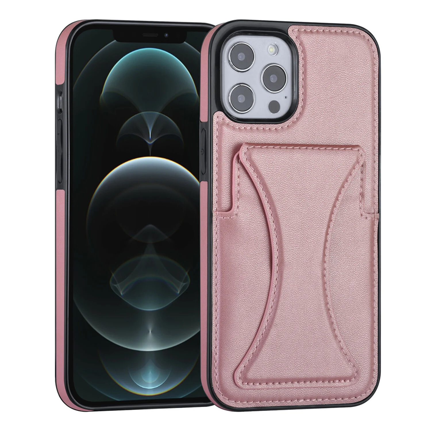 iPhone 12 Pro Max Back-Cover hul - Kartenhalter - Multifunktionale Handschlaufe - Rosa