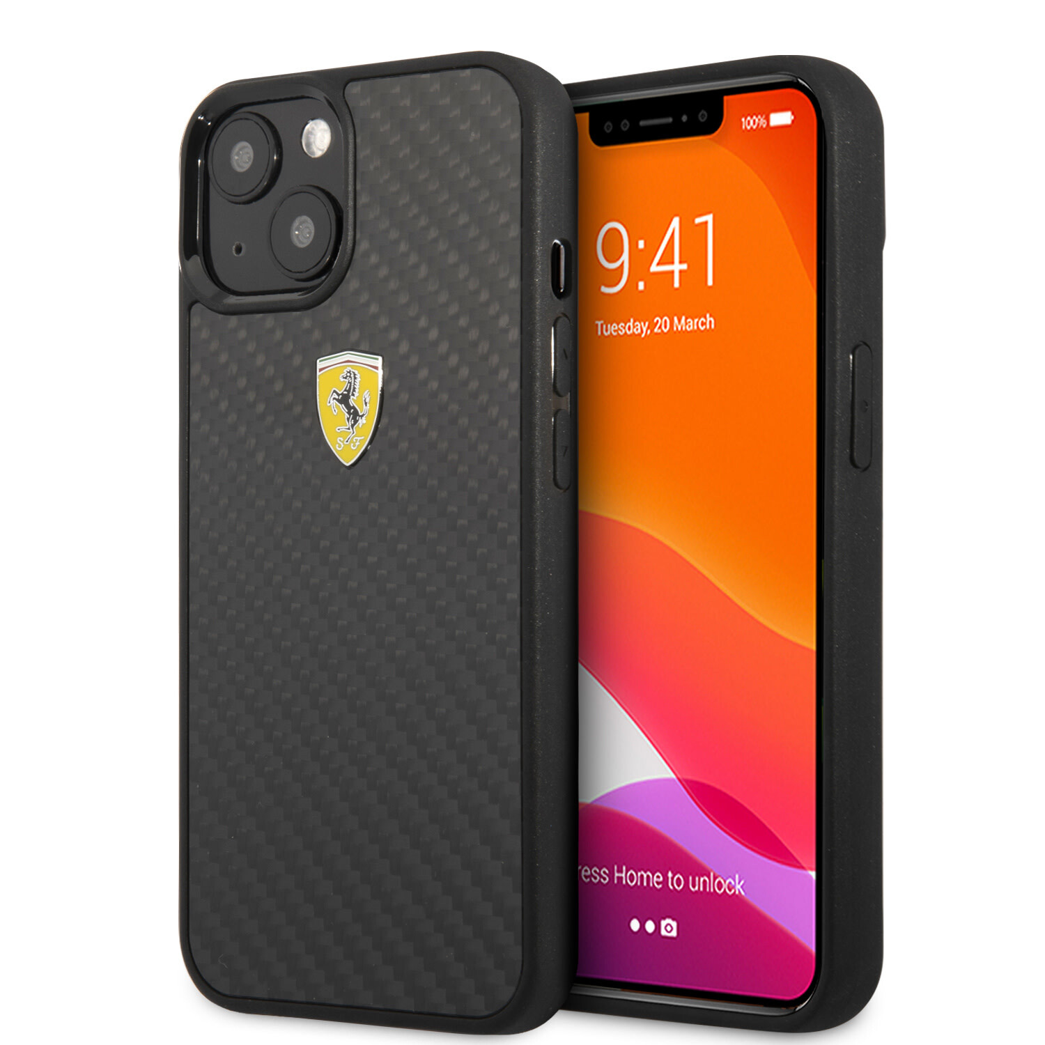 Ferrari Ferrari Hardcase-Rückseite iPhone 13 Mini - Carbon - Metal Logo - Schwarz