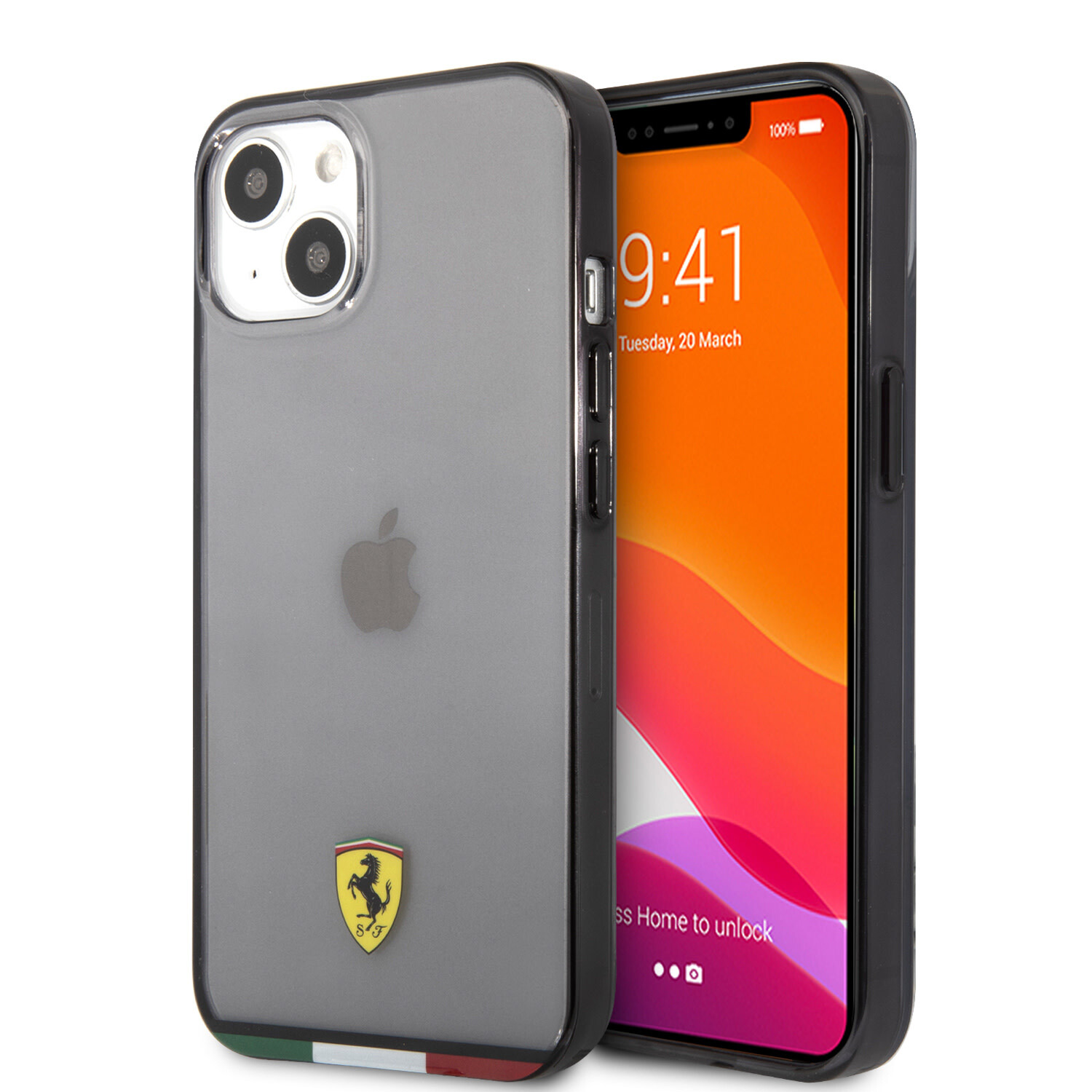 Ferrari Ferrari Hardcase-Rückseite iPhone 13 Mini - Italia - Transparent Outline - Schwarz
