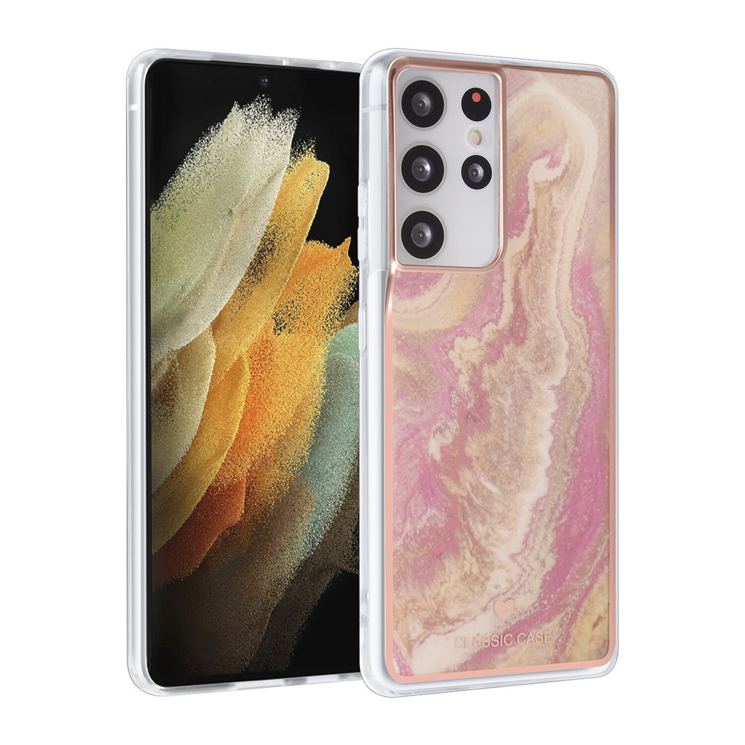 UNIQ Accessory UNIQ Classic Case passend für Samsung Galaxy S21 Ultra - Silikonhülle TPU - Marble Pink
