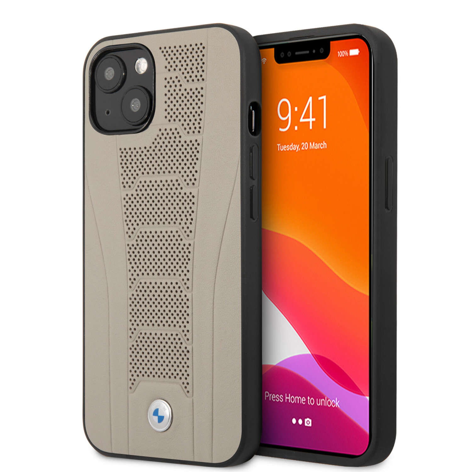 BMW BMW iPhone 13 Mini Hardcase-Rückseite Hülle - Perforated Deboss Lines - Beige
