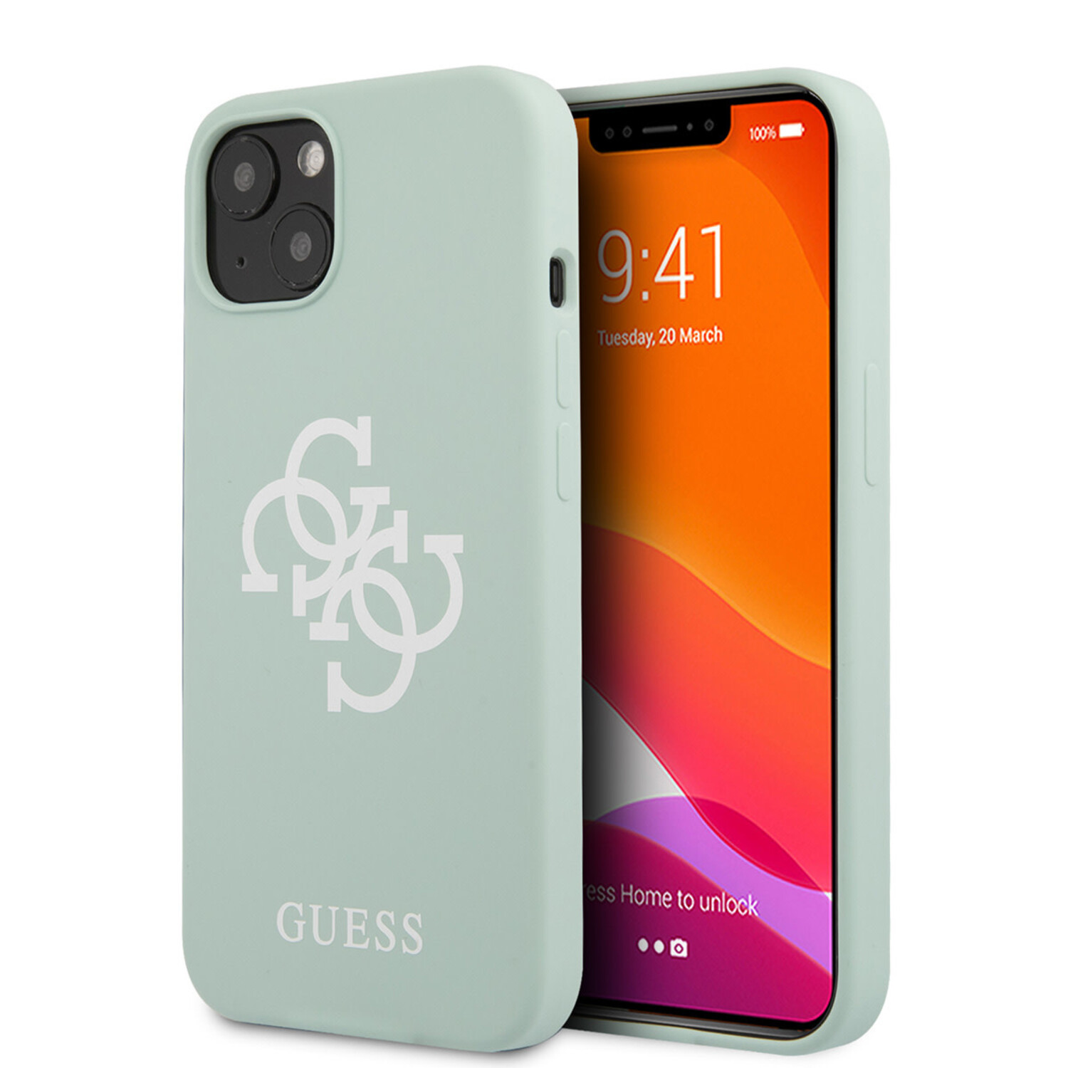 Guess Guess iPhone 13 Mini Hardcase-Rückseite Hülle - White 4G Logo - Minzgrün