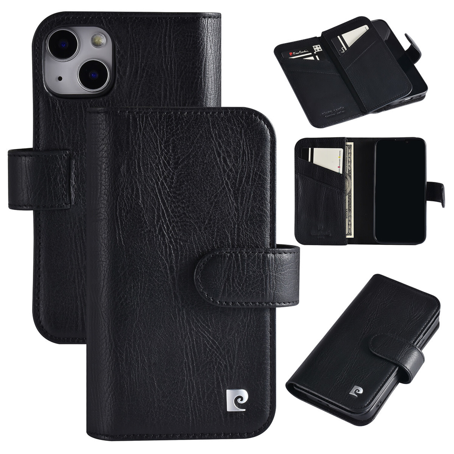 Pierre Cardin Pierre Cardin iPhone 13 Mini Book-Case hul Hülle - Kartenhalter für 6 Karten - Magnetverschluss - Schwarz