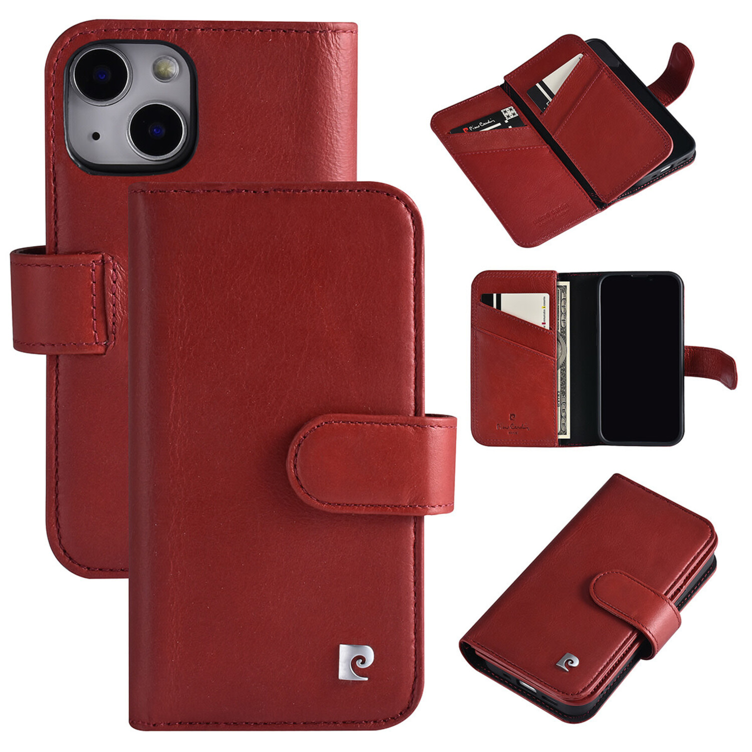 Pierre Cardin Pierre Cardin iPhone 13 Mini Book-Case hul Hülle - Kartenhalter für 6 Karten - Magnetverschluss - Rot
