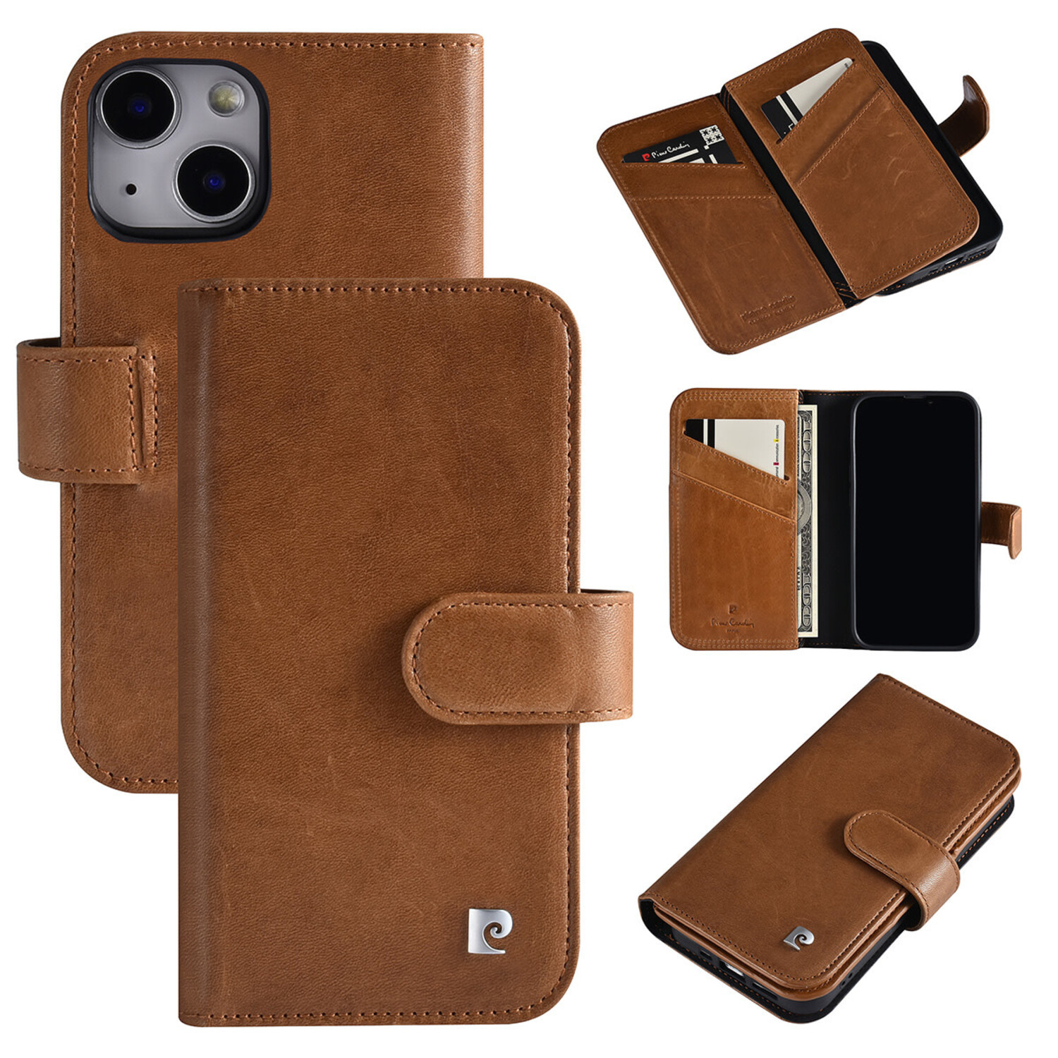 Pierre Cardin Pierre Cardin iPhone 13 Mini Book-Case hul - Kartenhalter für 6 Karten - Magnetverschluss - Braun