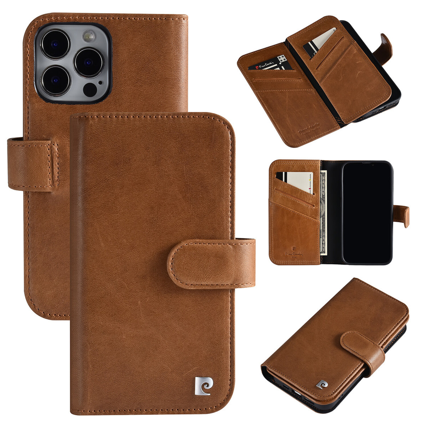 Pierre Cardin Pierre Cardin iPhone 13 Pro Book-Case hul Hülle - Kartenhalter für 6 Karten - Magnetverschluss - Braun