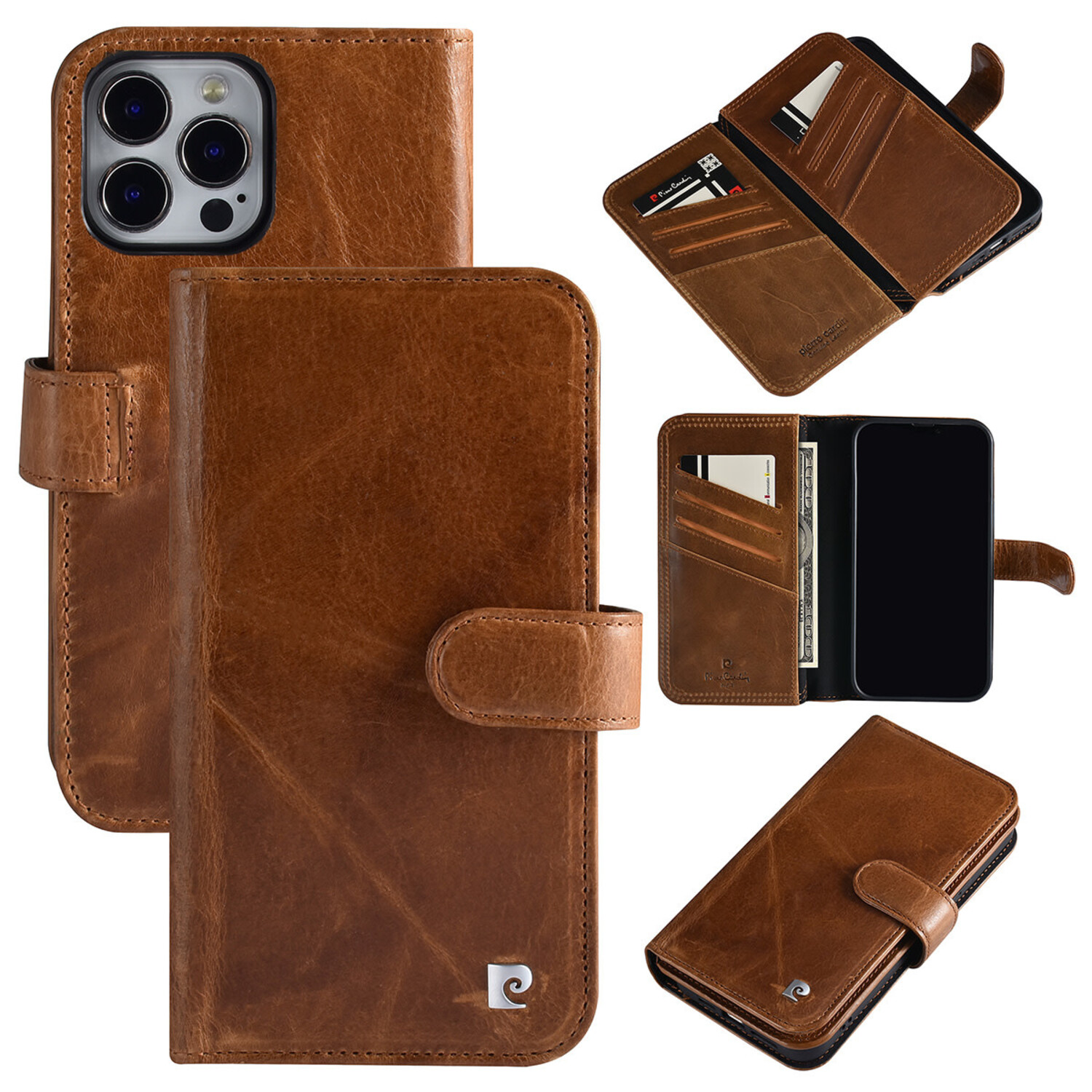 Pierre Cardin Pierre Cardin iPhone 13 Pro Max Book-Case hul Hülle - Kartenhalter für 6 Karten - Magnetverschluss - Braun