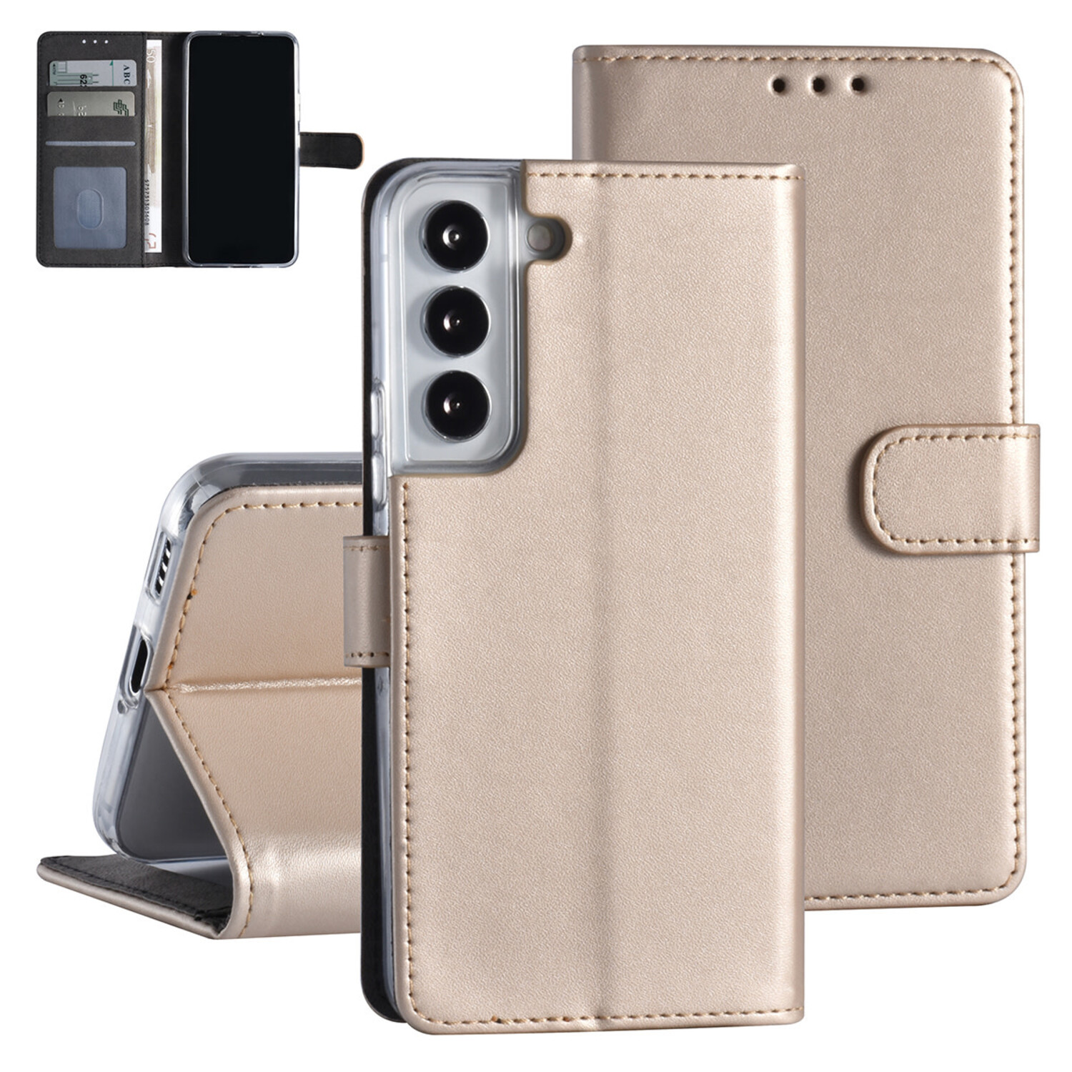 passend für Samsung Galaxy S22 Book-Case Hül - Kartenhalter - Magnetverschluss - Gold